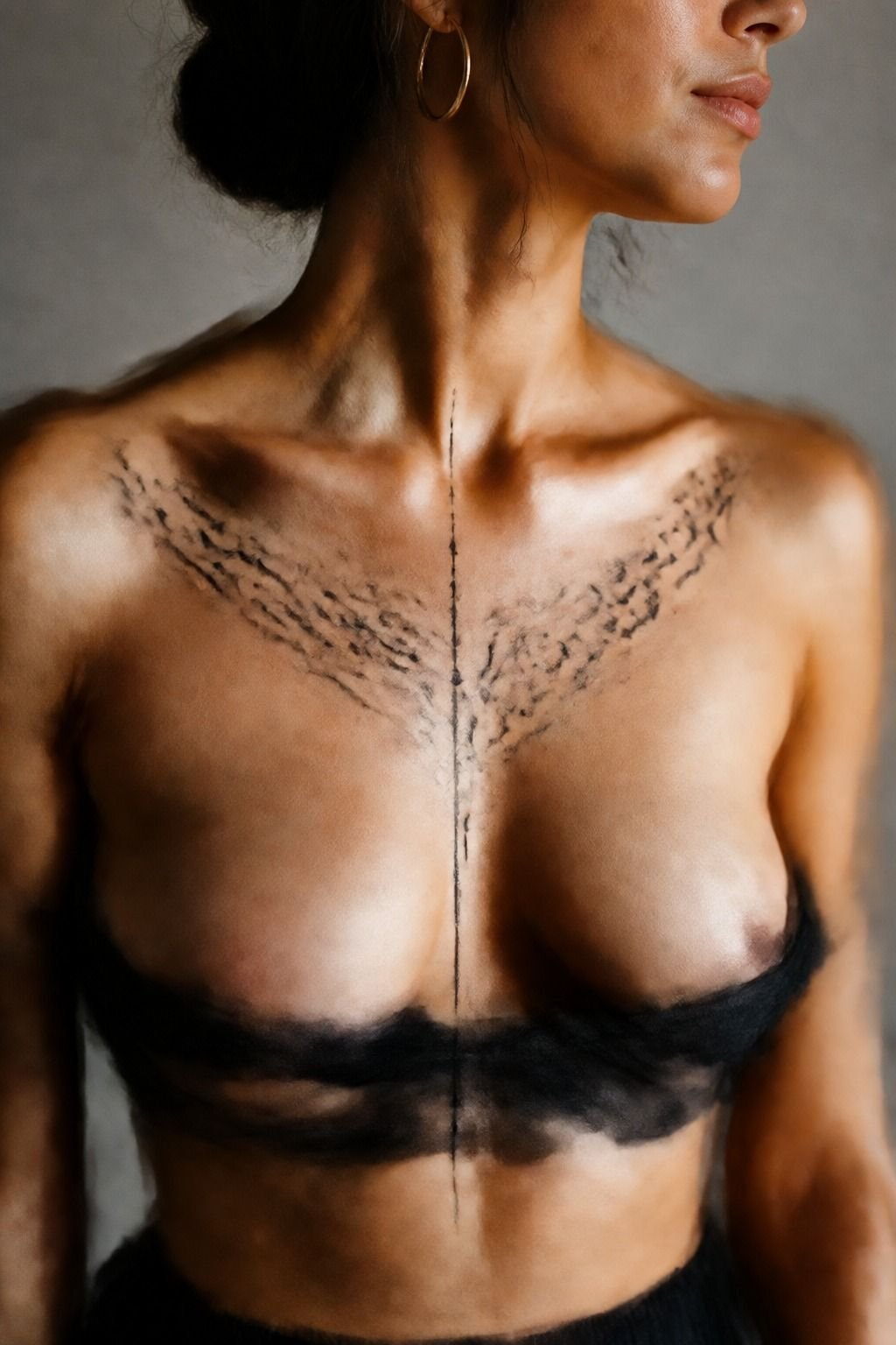 Center Solid Black Arabic Script on the Sternum
