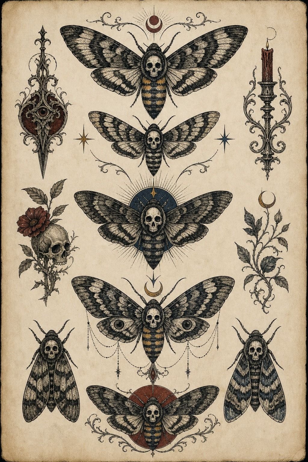 Choose Gothic Linework For Deathhead Moth Tattoo