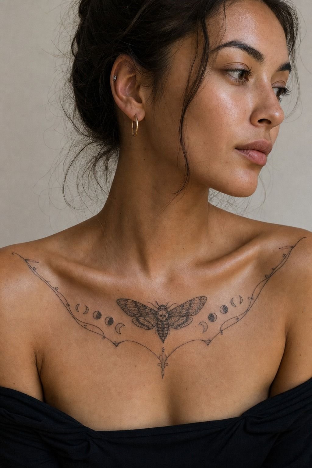 Frame Deathhead Moth Tattoo With Moon Phases