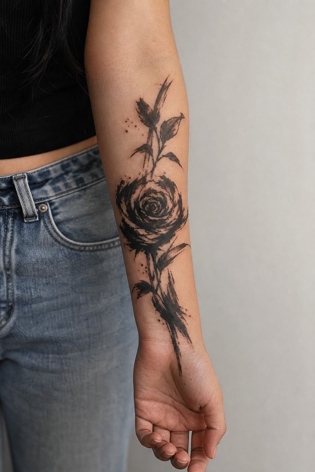 The brushstroke blackwork rose I adapted from ink painting