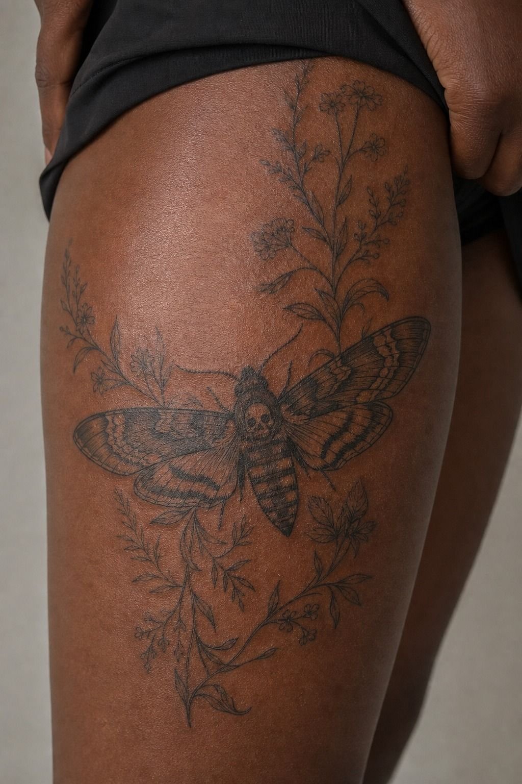 Add Botanical Elements Around Deathhead Moth Tattoo