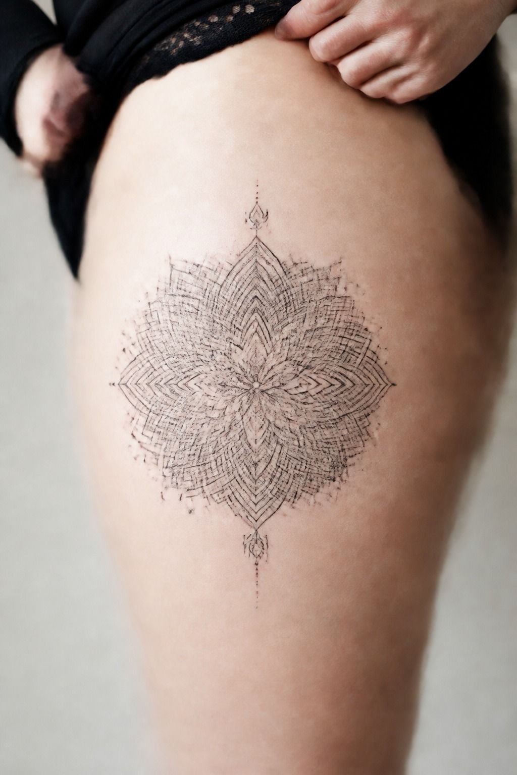 Start with a crisp geometric mandala tattoo