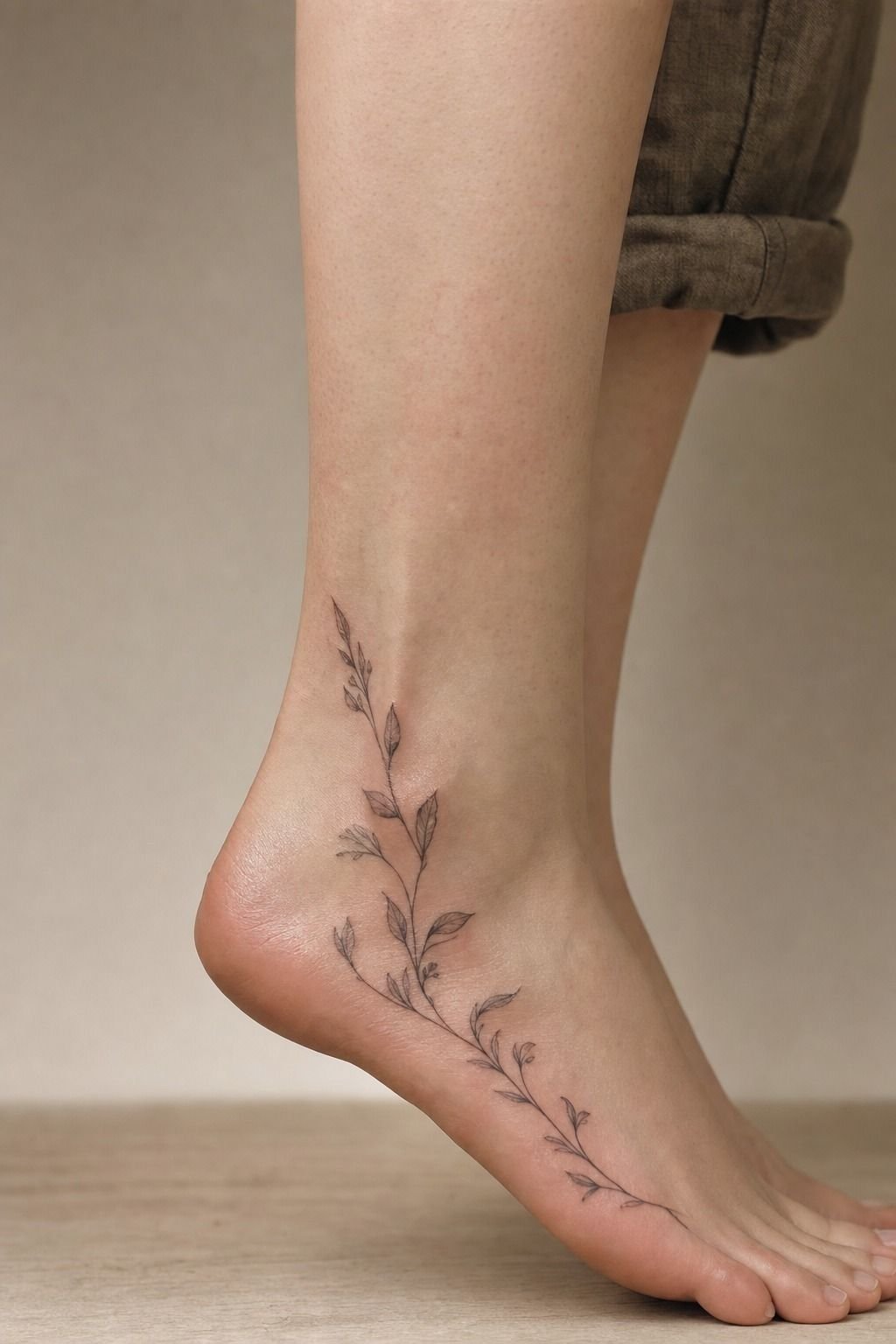 Start with a botanical side-foot tattoo