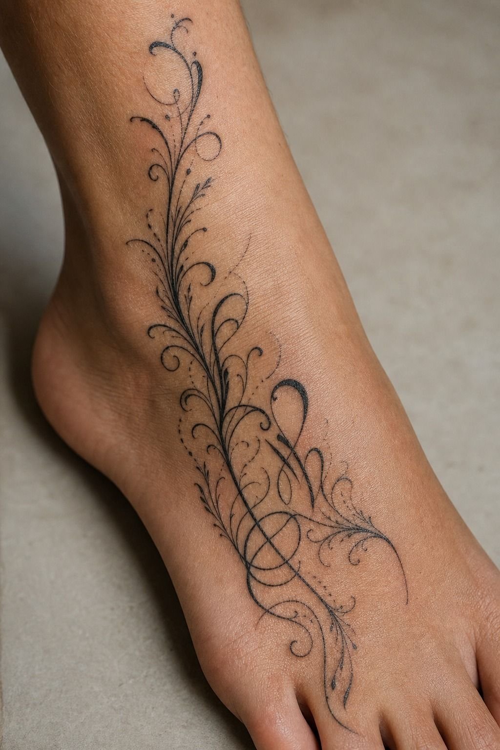 Pick fine-line ankle-to-foot lettering placement