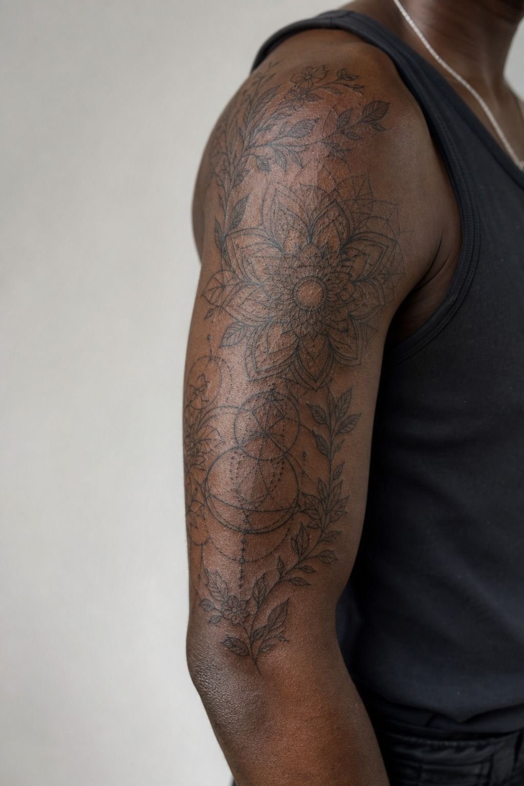 Pair mandala geometry with botanical elements