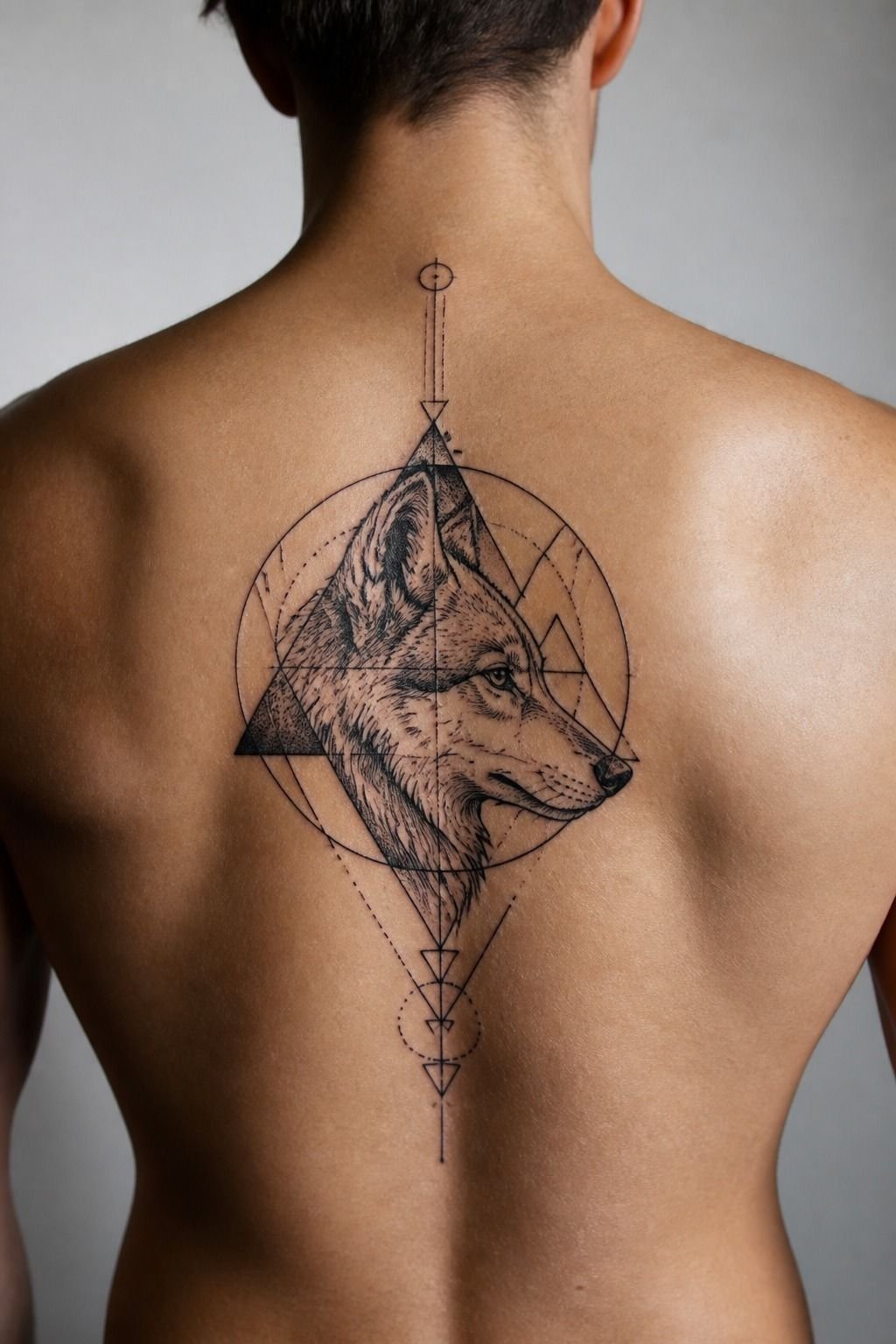 Frame a Wolf With Geometric Circle Tattoo Design