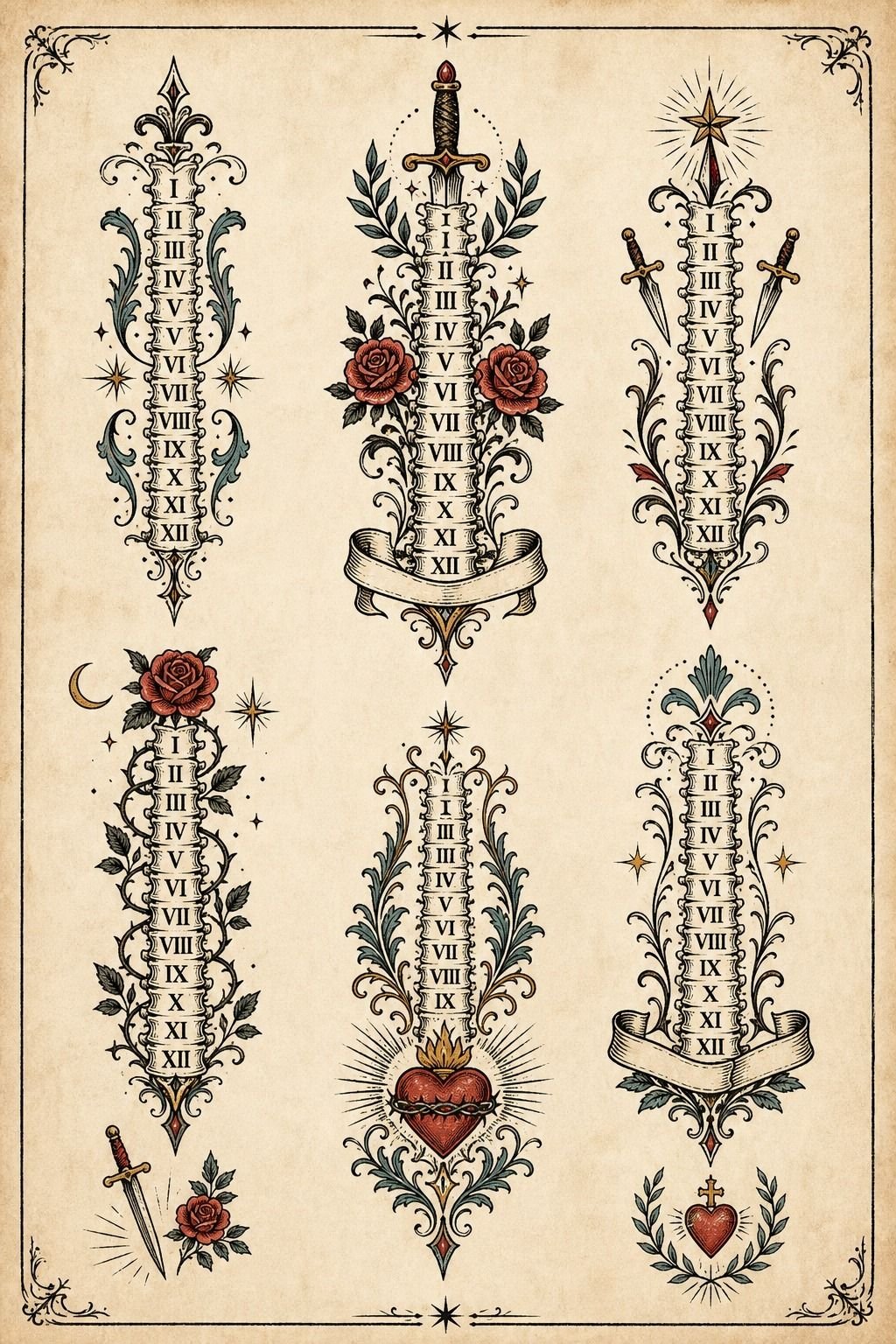 Roman Numerals Centered Along the Spine
