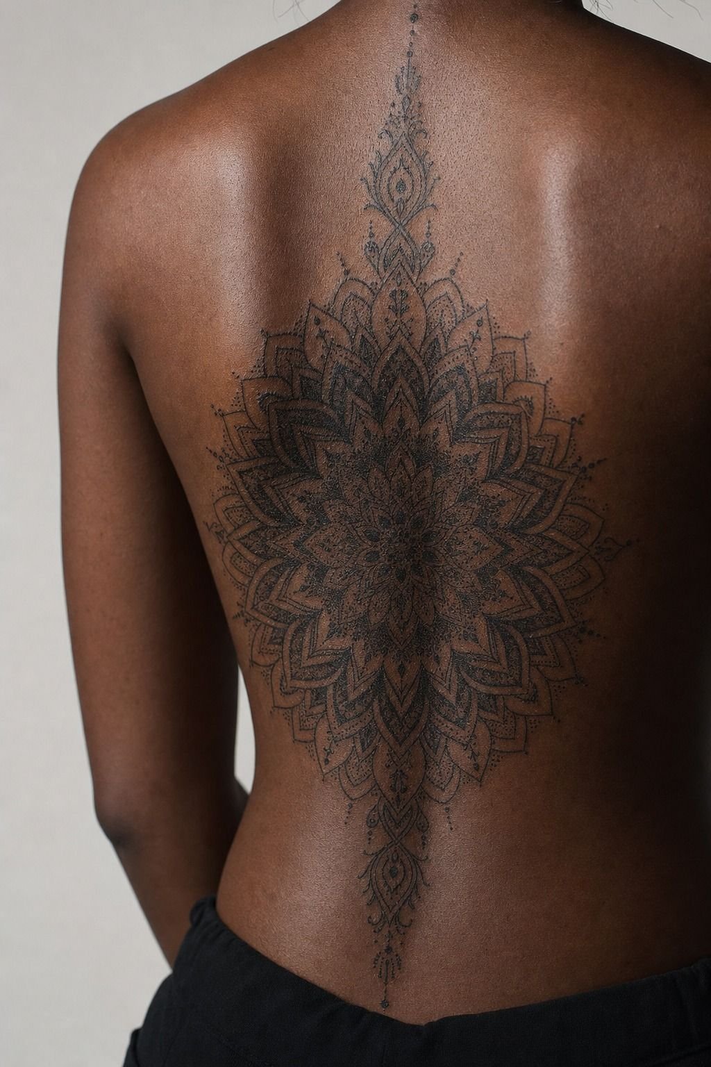 Lower Back Ornamental Mandala With Dotwork Texture