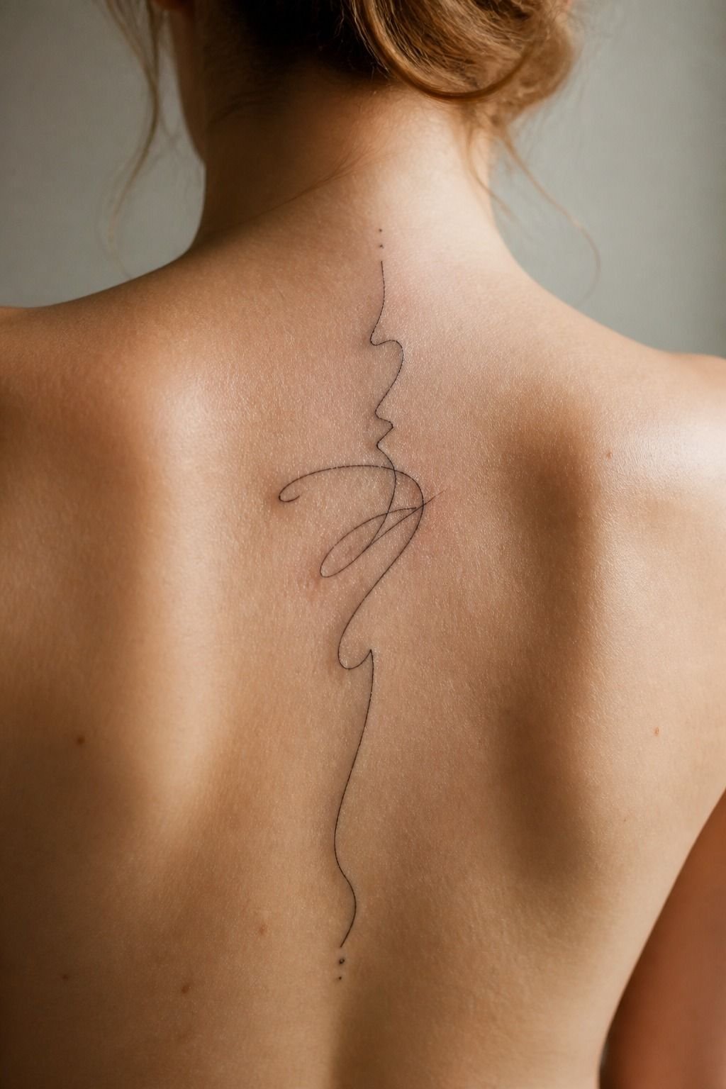 Minimalist Script Tattoo Following the Spine