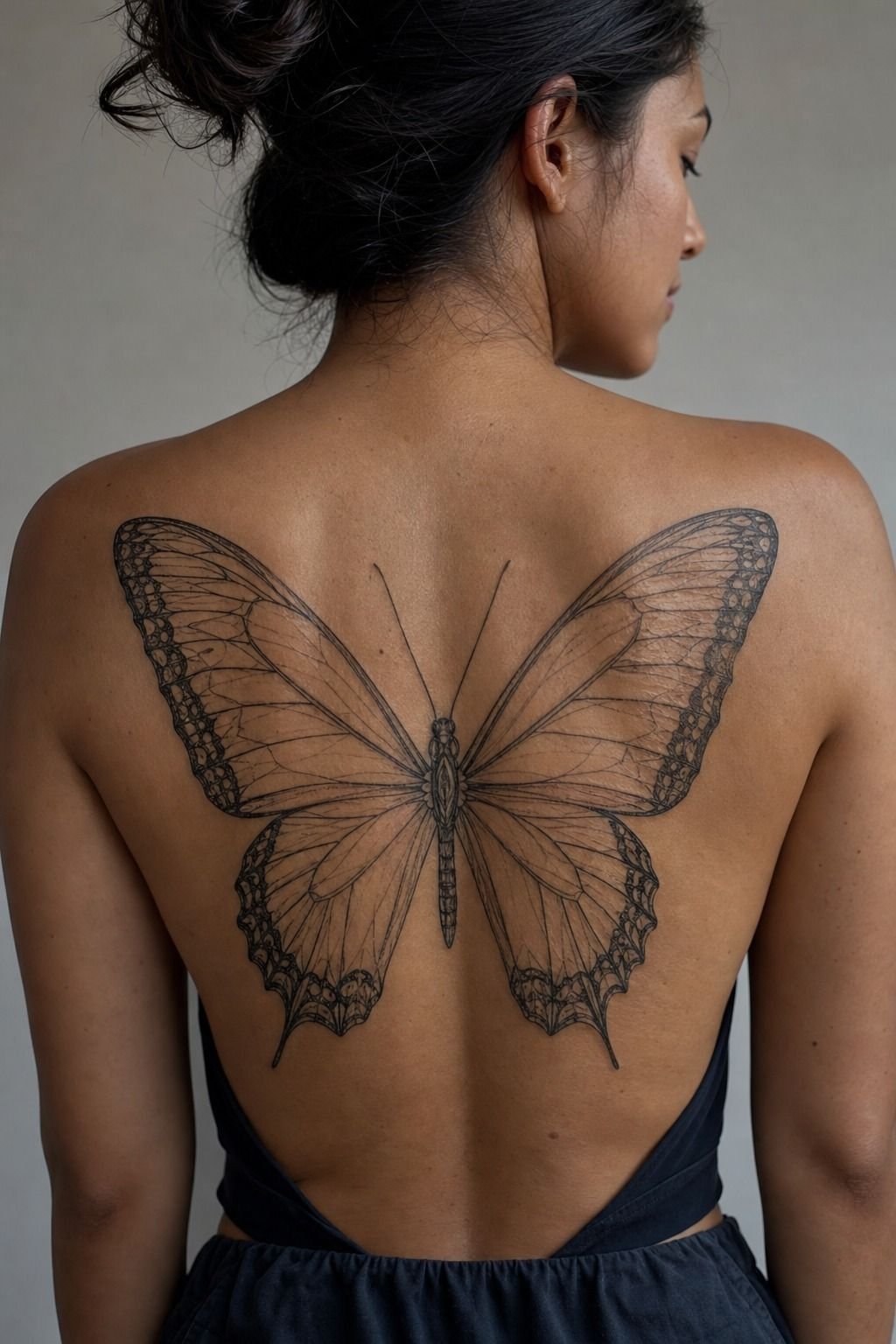 Full Back Butterfly Tattoo With Symmetrical Linework