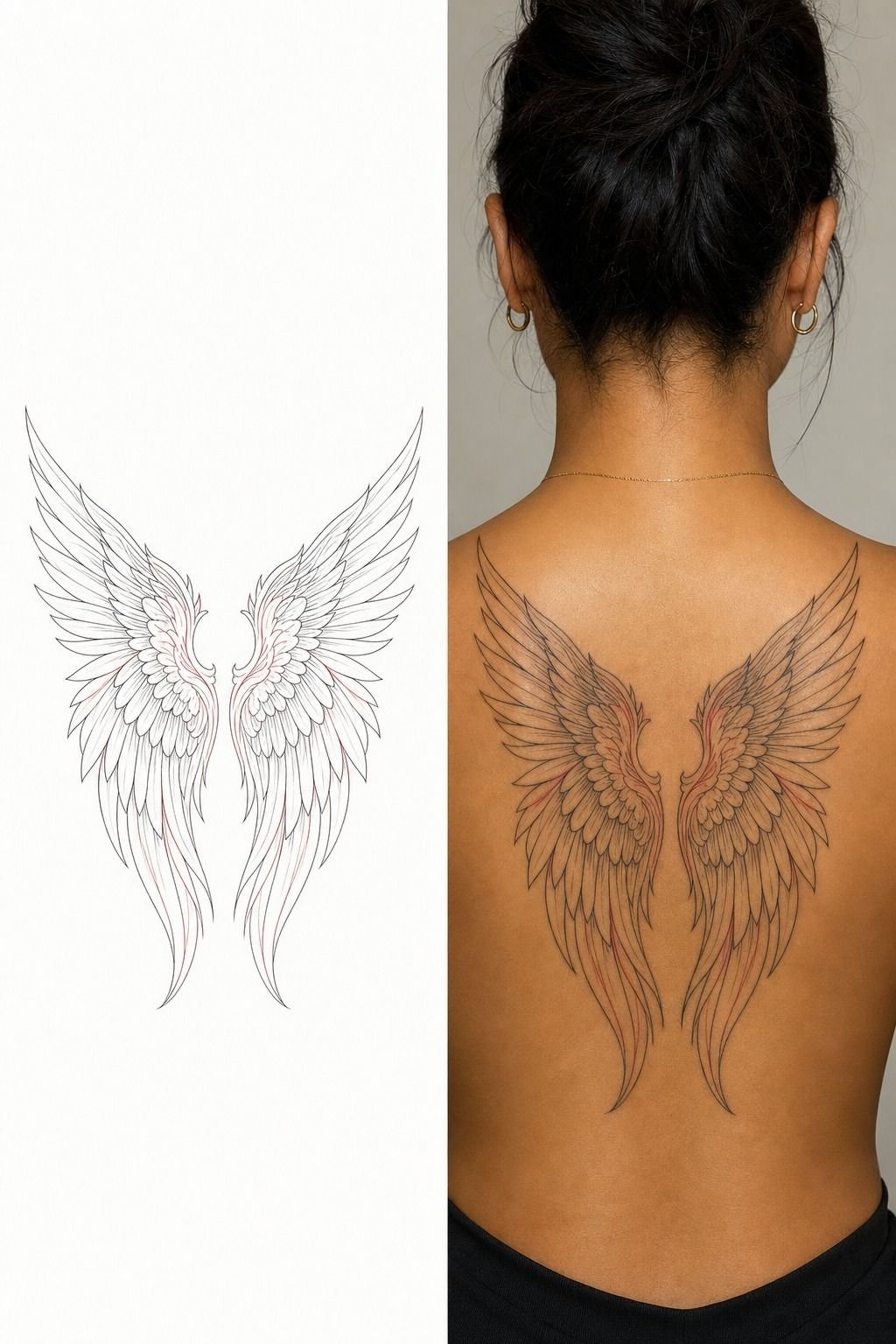 Upper Back Angel Wings With Fine Red Accents