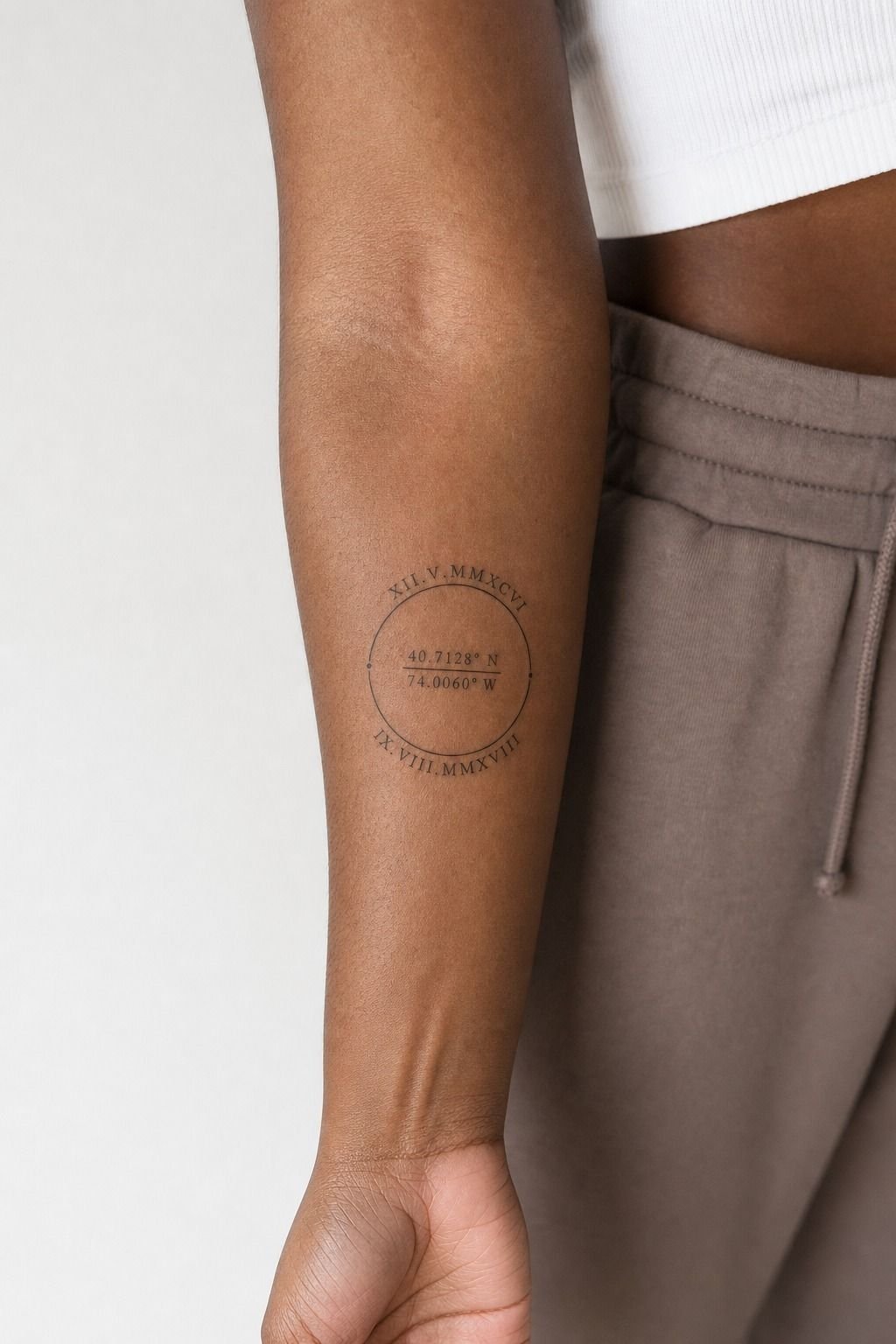 Anchor Roman Numerals and Coordinates on the Inner Forearm