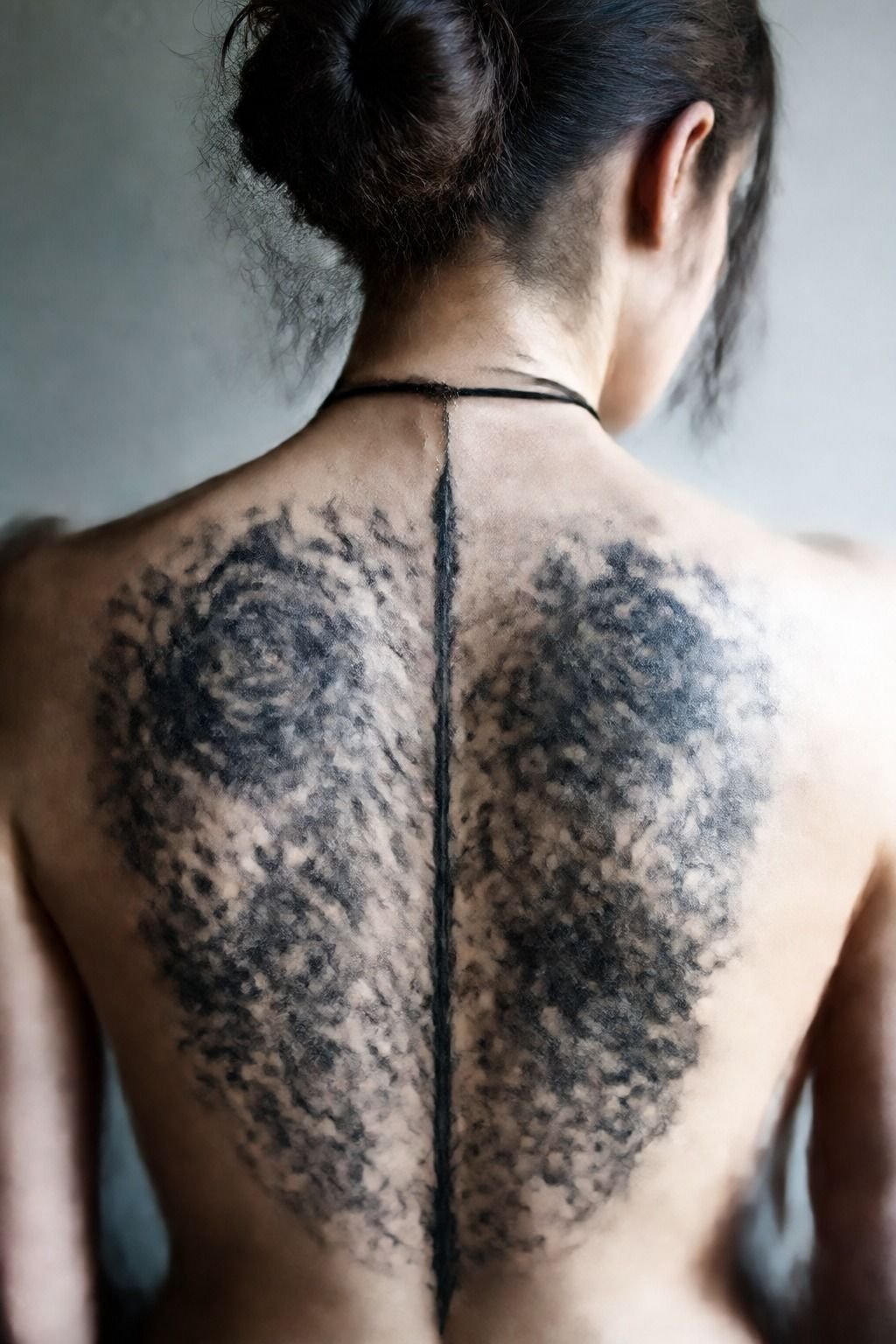 Full Back Gothic Rose Tattoo With Heavy Blackwork