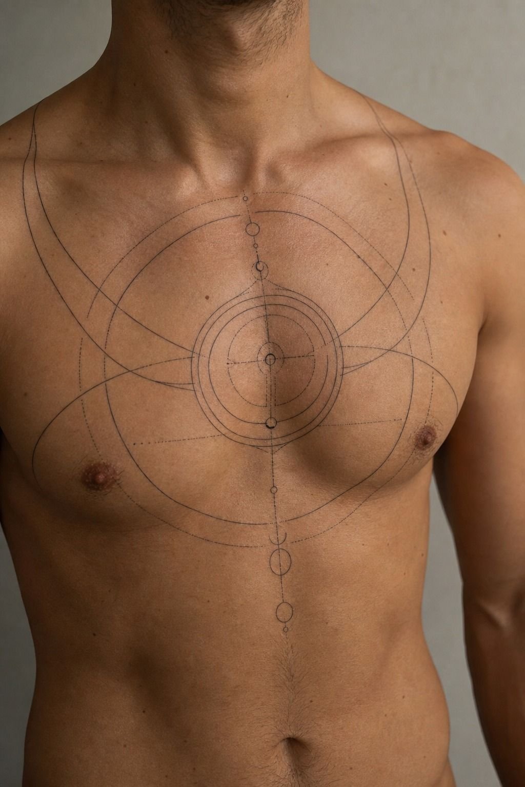 Frame the Chest With a Circular Tattoo Design