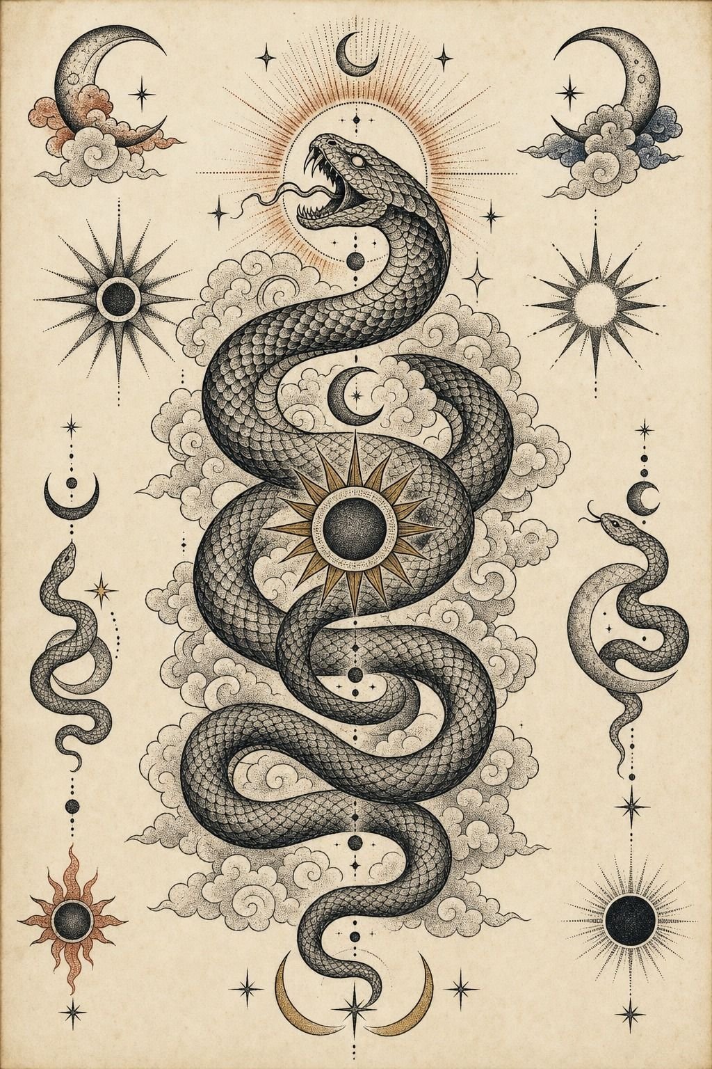 Full Back Celestial Serpent With Dot Shading