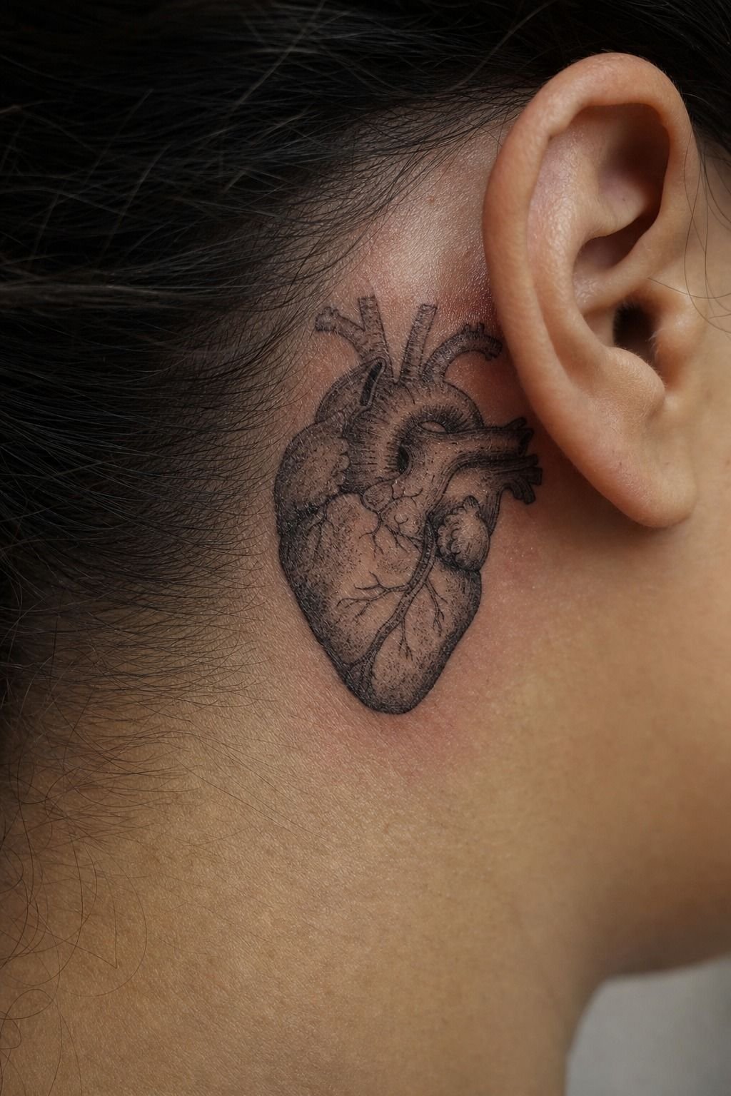 Realistic Human Heart In Black And Grey