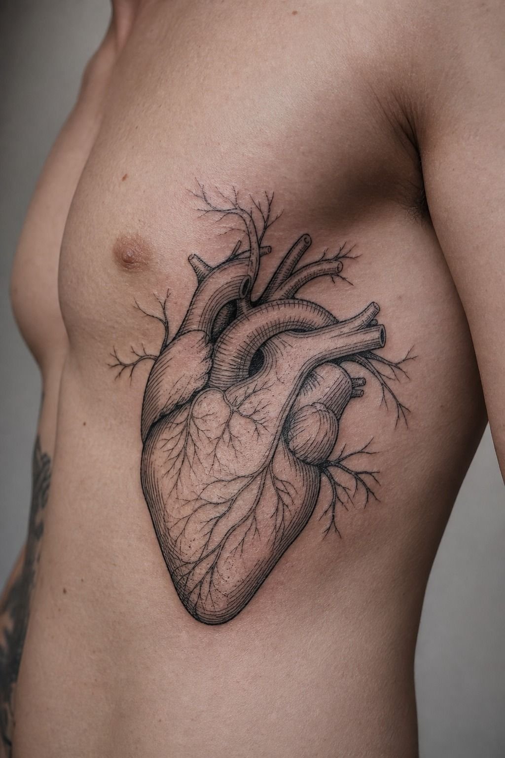 Real Heart Tattoo Across The Ribcage
