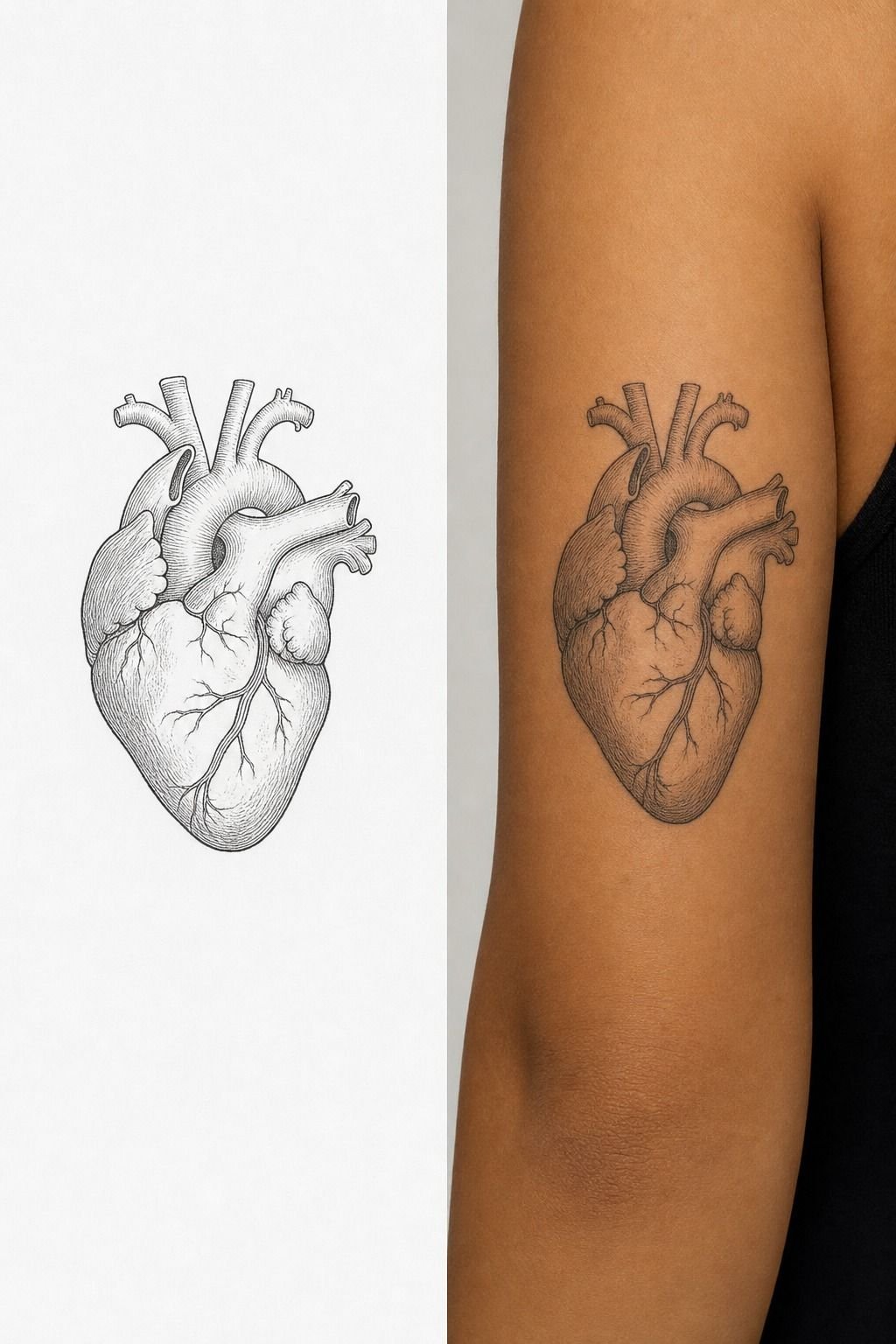 Human Heart Tattoo Behind The Upper Arm