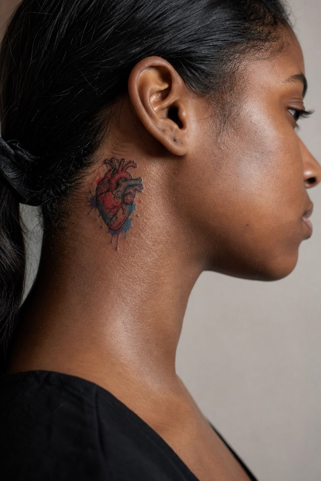 Watercolor Human Heart With Black Outlines