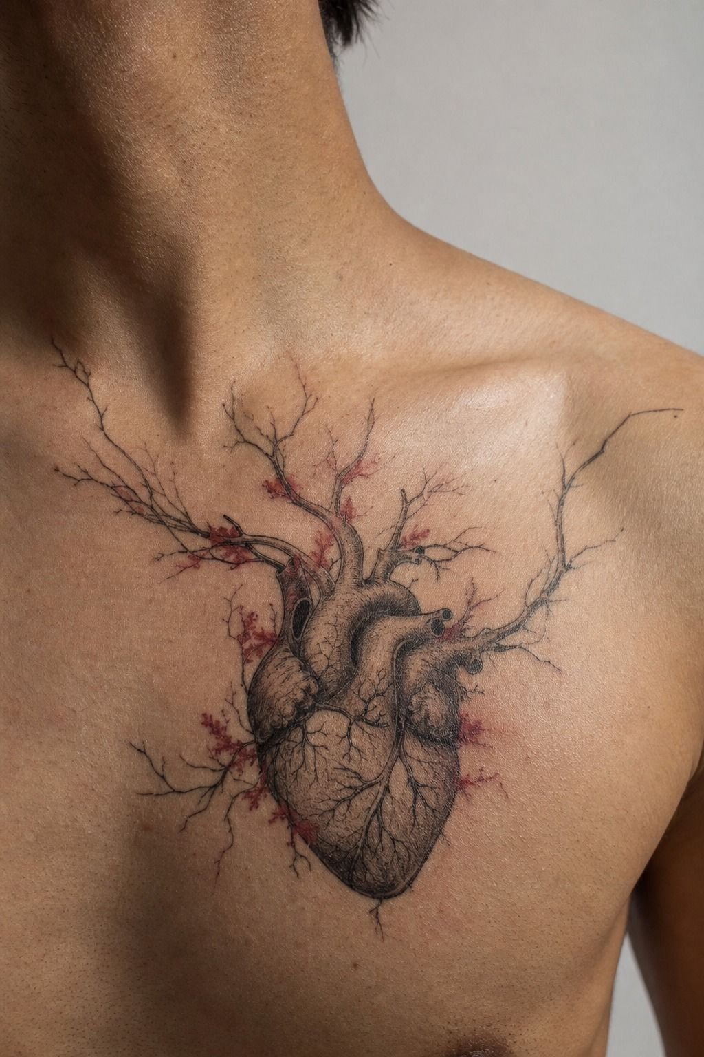 Realistic Heart Tattoo On The Chest