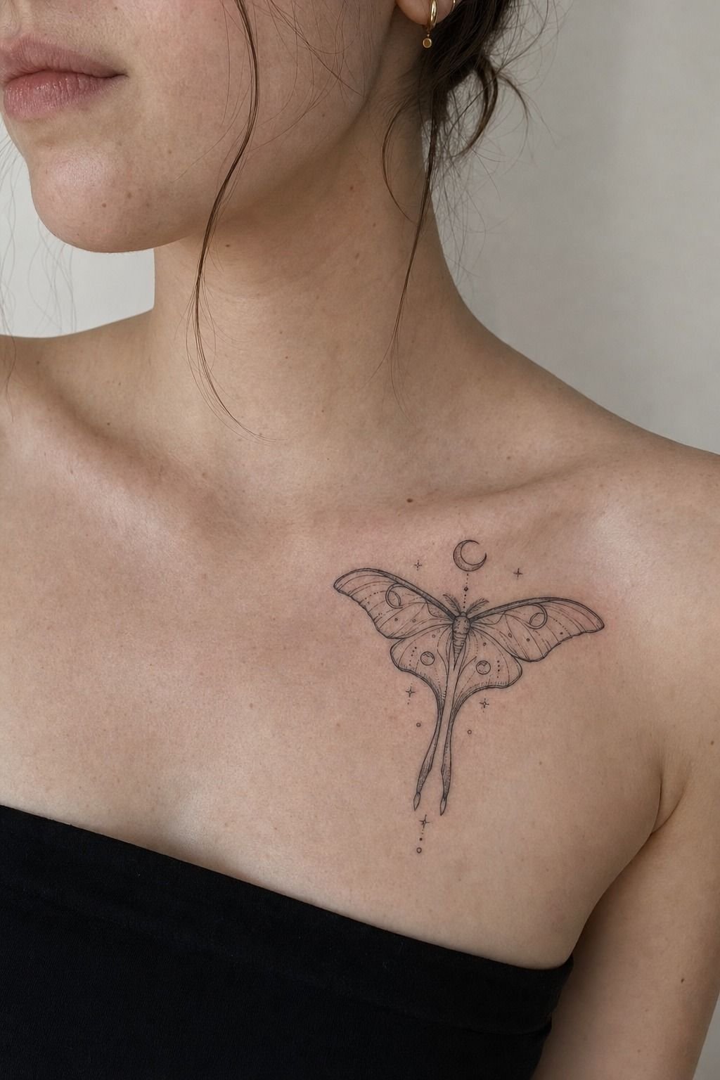 Fine Line Lunar Moth Tattoo Design