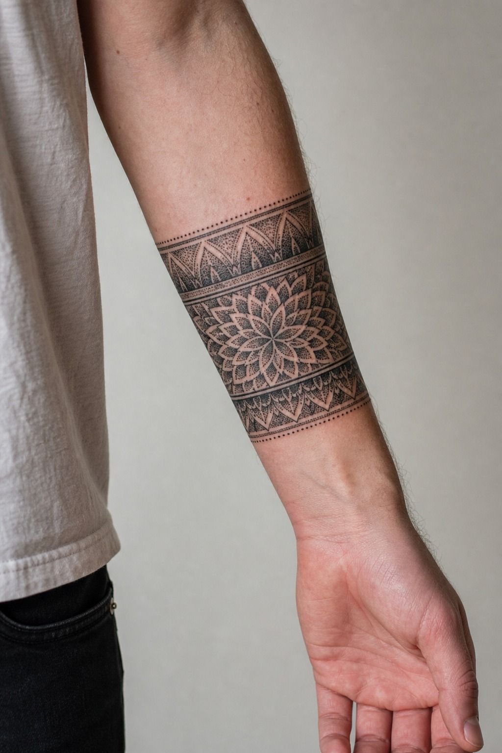 Dotwork Art Forearm Band Tattoo