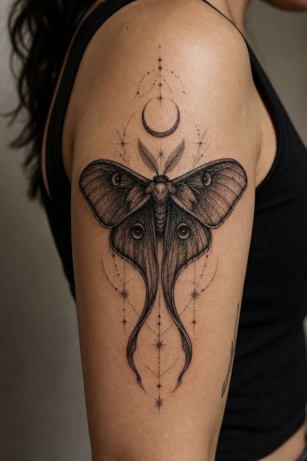 Dark Lunar Moth Tattoo Design
