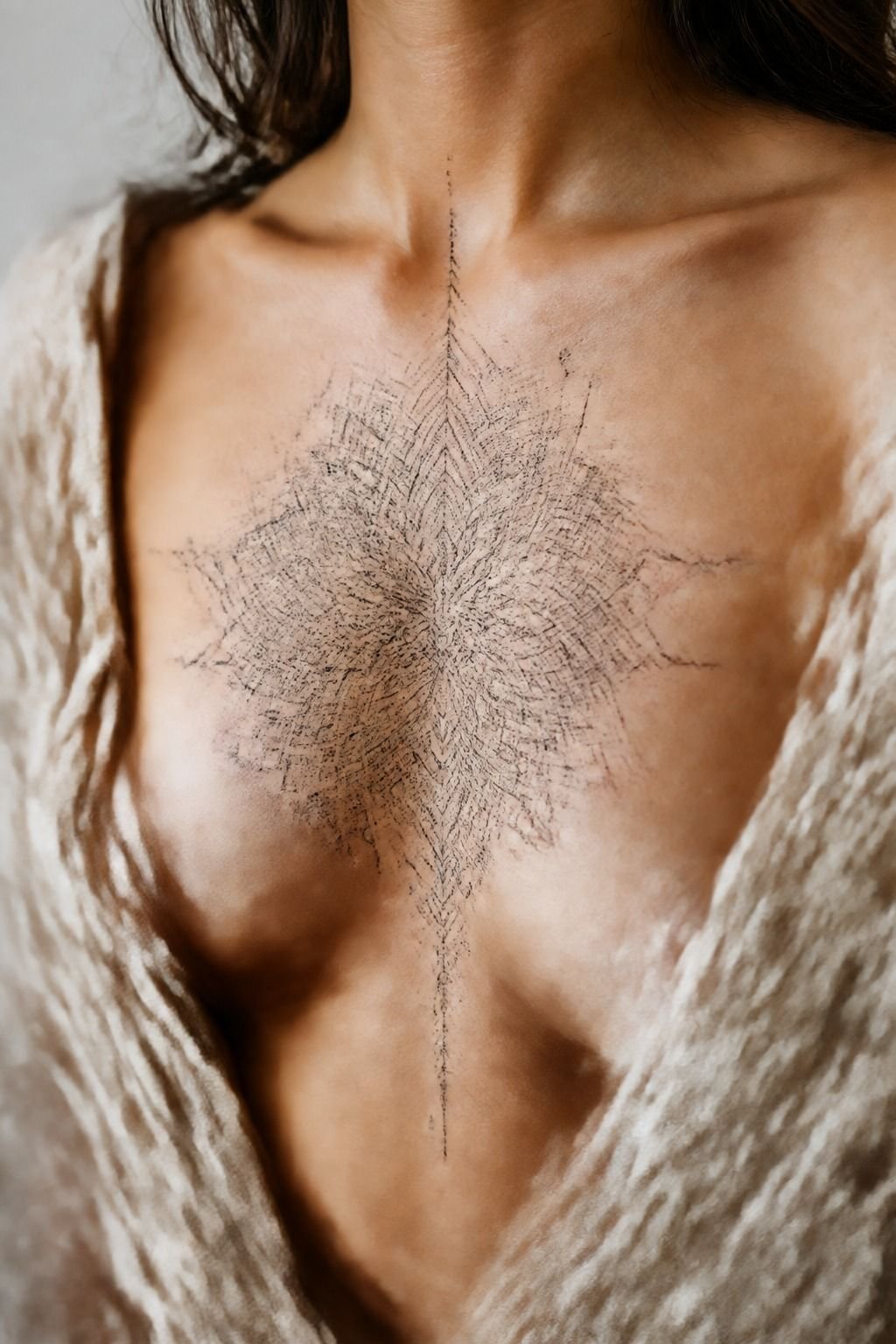 Dot Work Mandala Sternum Tattoo