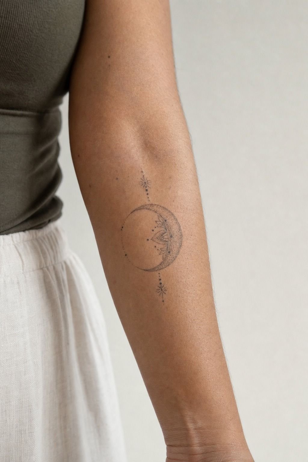 Dotwork Tattoo Design With Crescent Moon