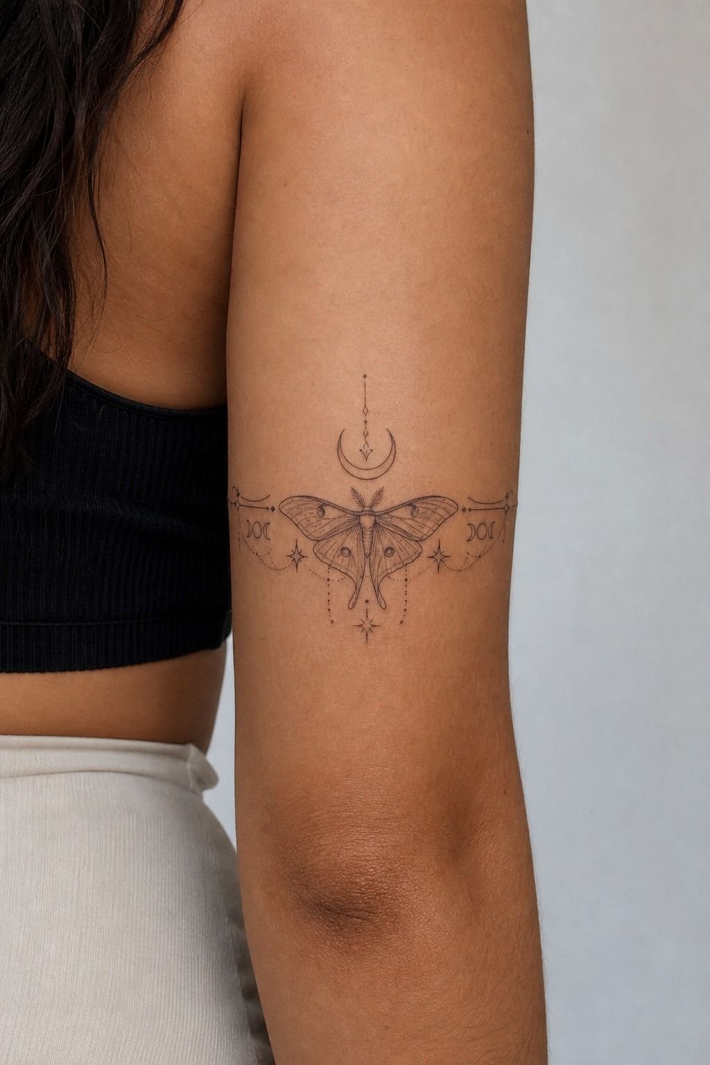 Crescent Moon Lunar Moth Tattoo Design