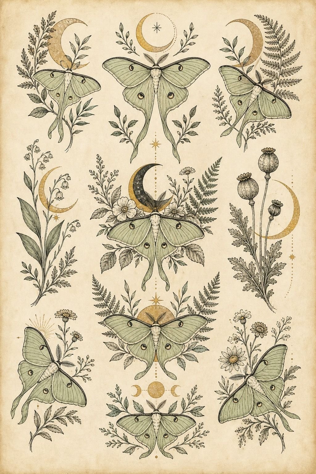 Lunar Moth Tattoo Design With Botanical Details