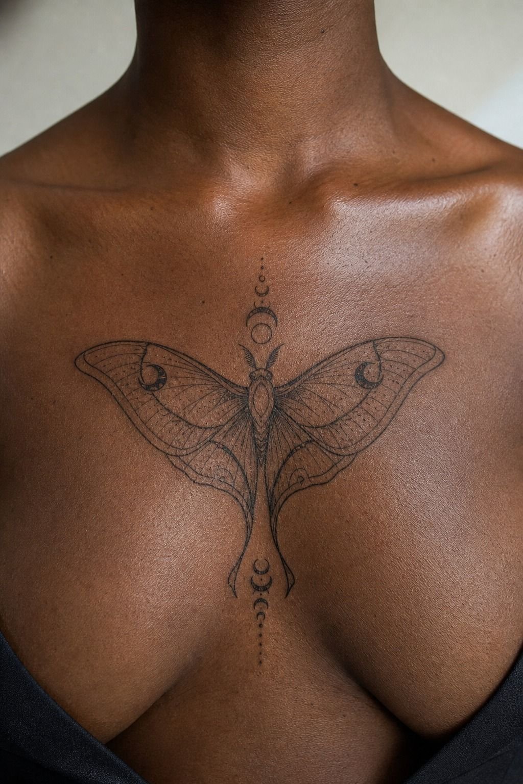 Symmetrical Lunar Moth Sternum Tattoo