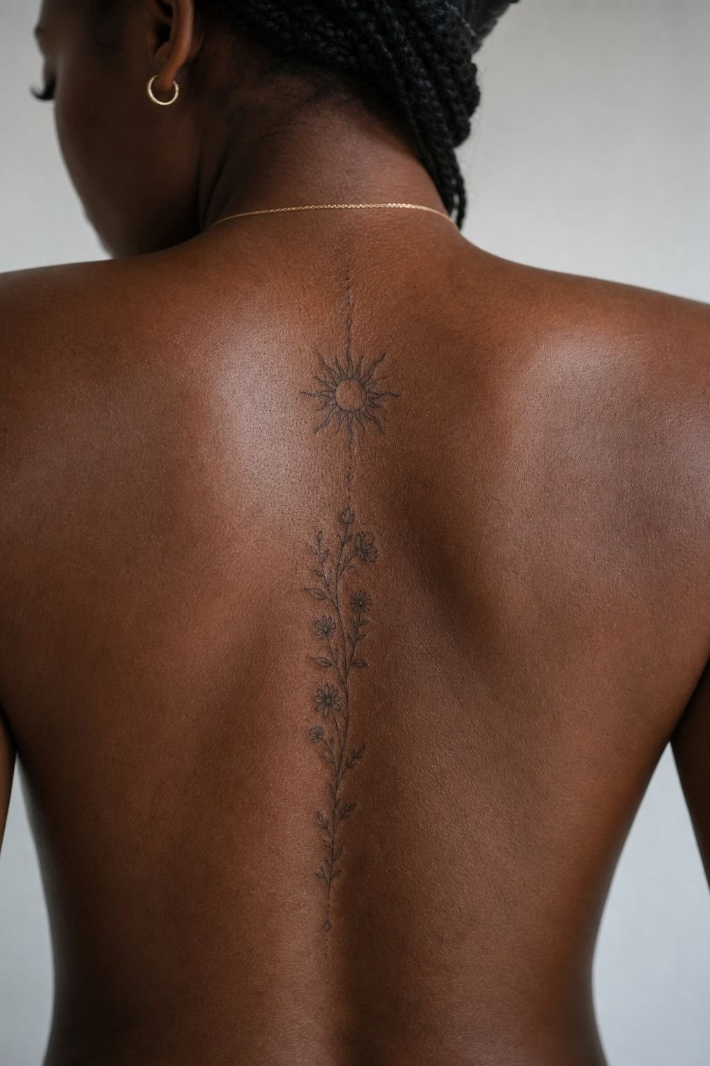 Sun And Wildflower Tattoo In Fine Linework