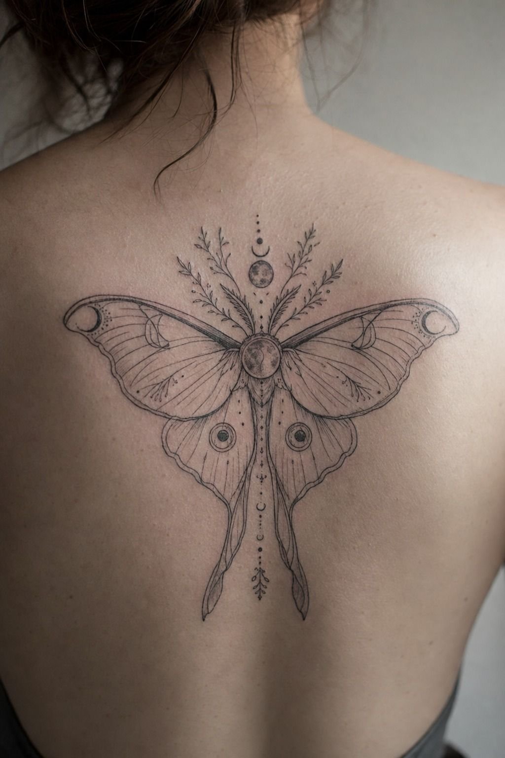 Lunar Moth Back Tattoo Design