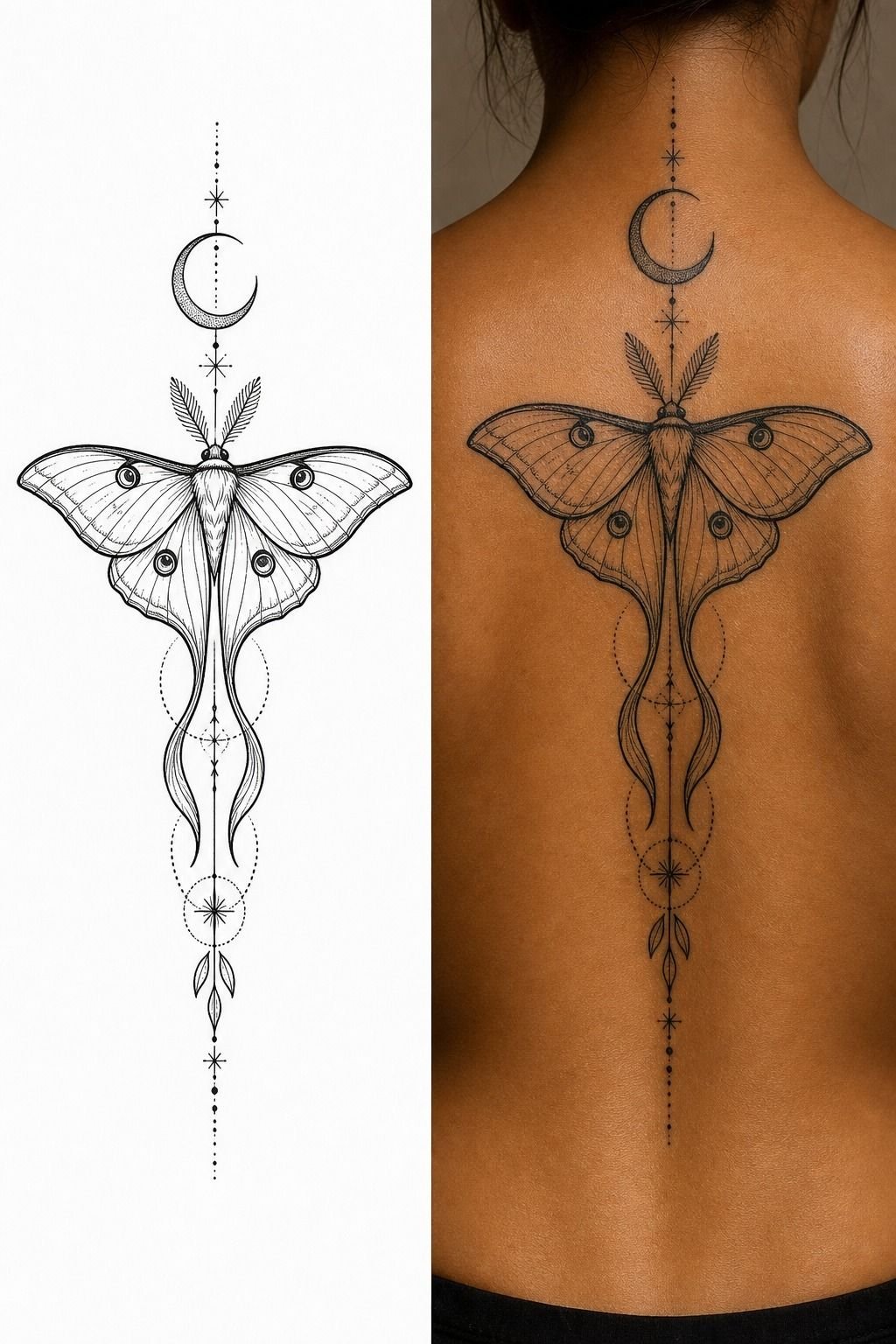 Blackwork Lunar Moth Tattoo Design