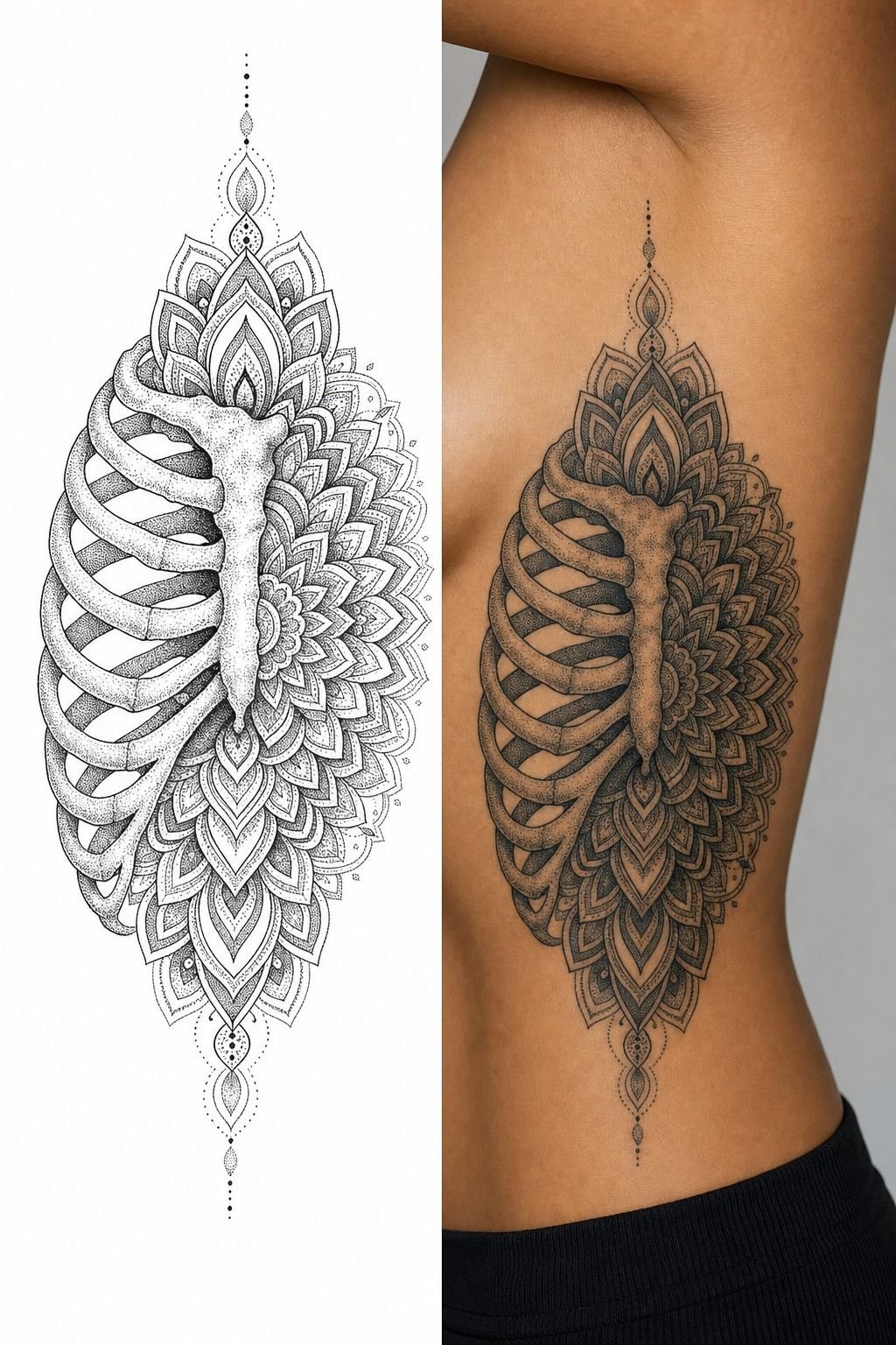 Dot Work Mandala Rib Cage Tattoo