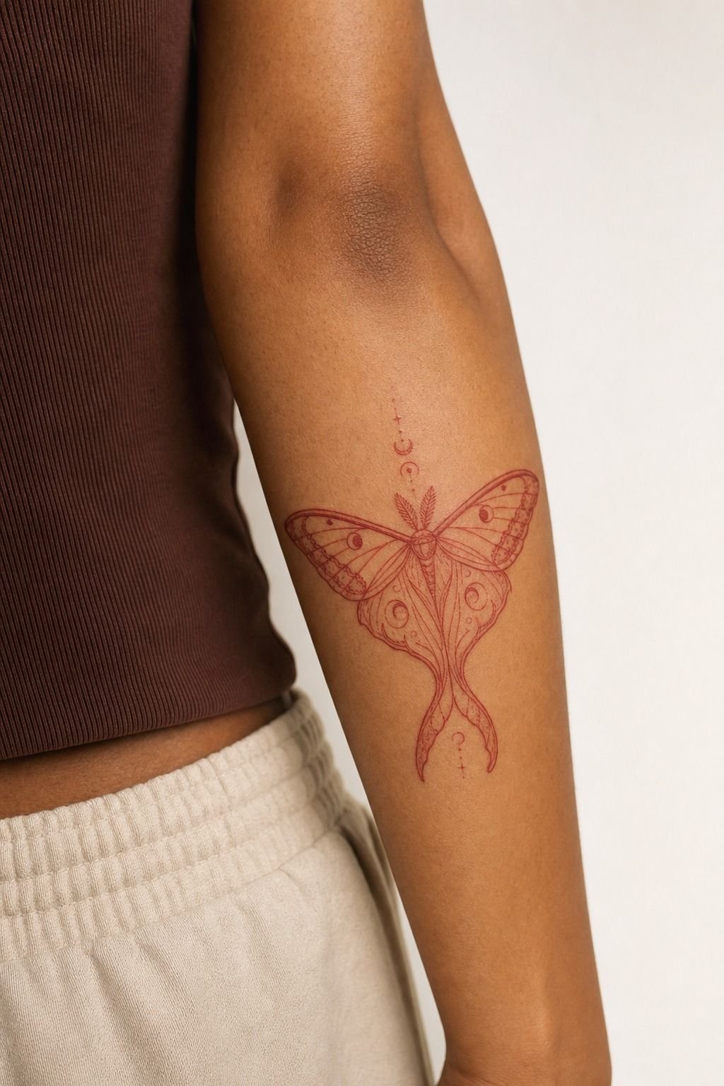 Red Ink Lunar Moth Tattoo Design