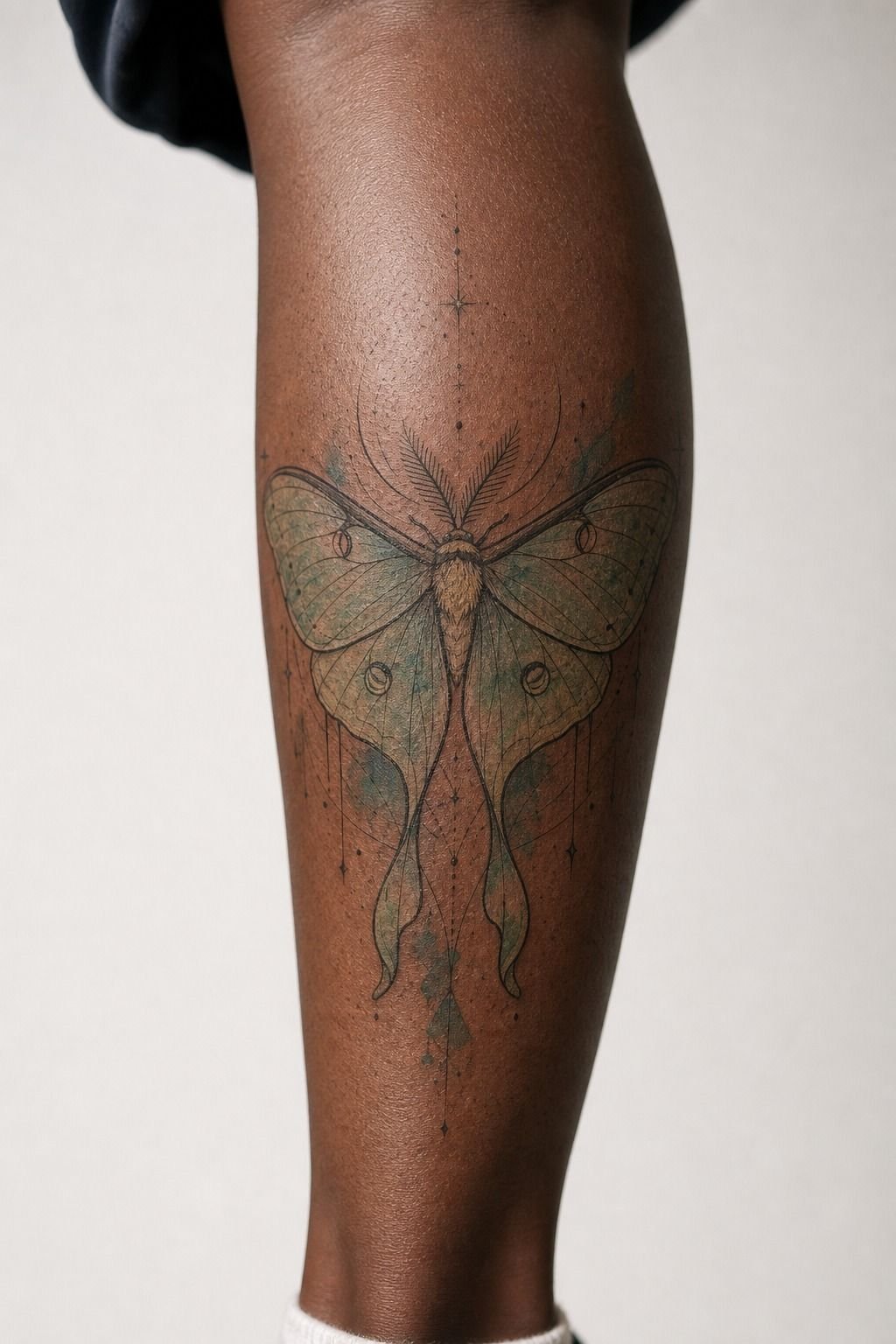 Watercolor Lunar Moth Tattoo With Fine Lines