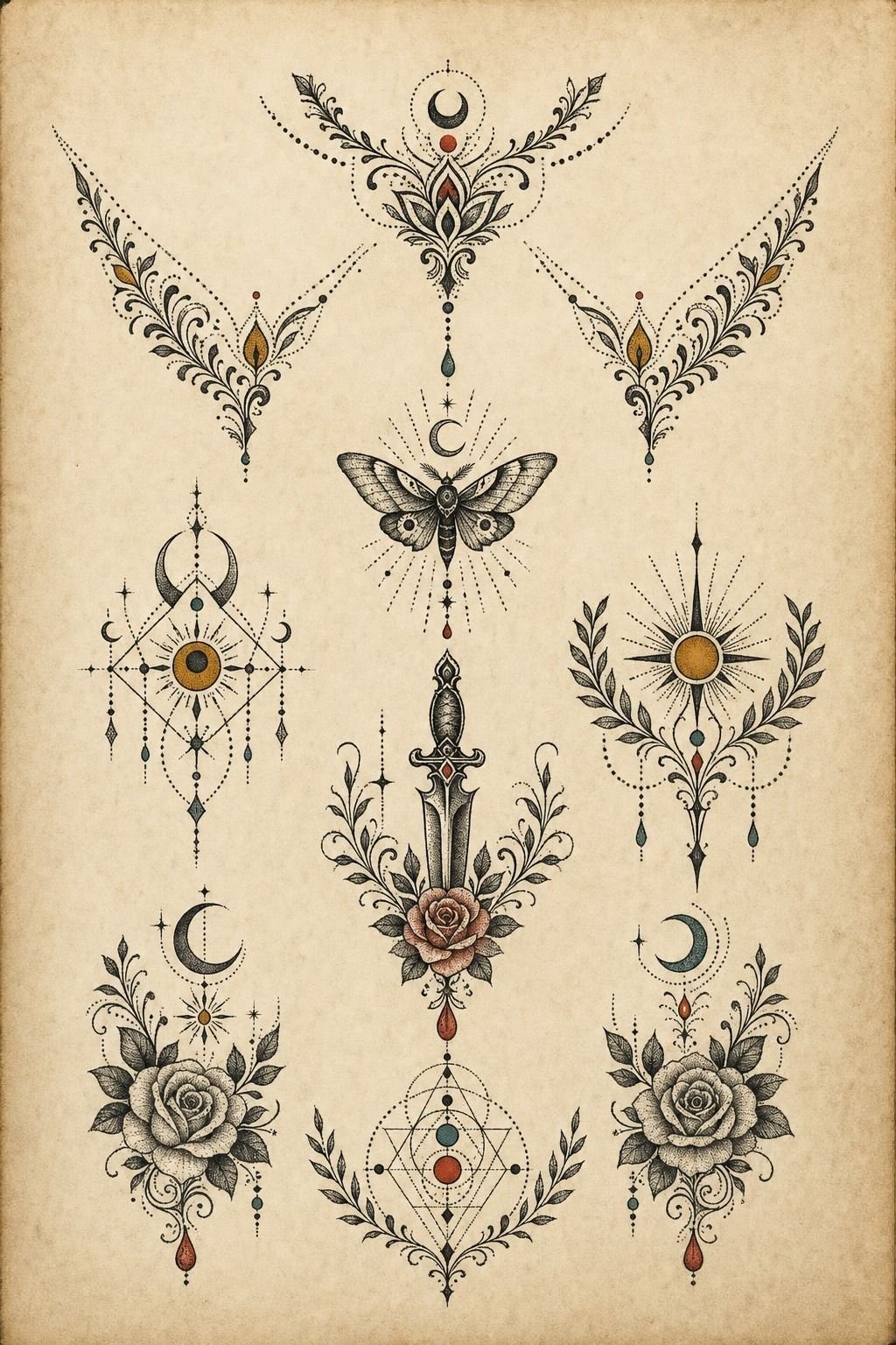 Dotwork Tattoo Design For Neck Placement