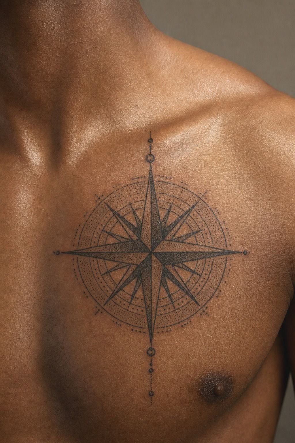 Dotwork Art Compass Chest Tattoo