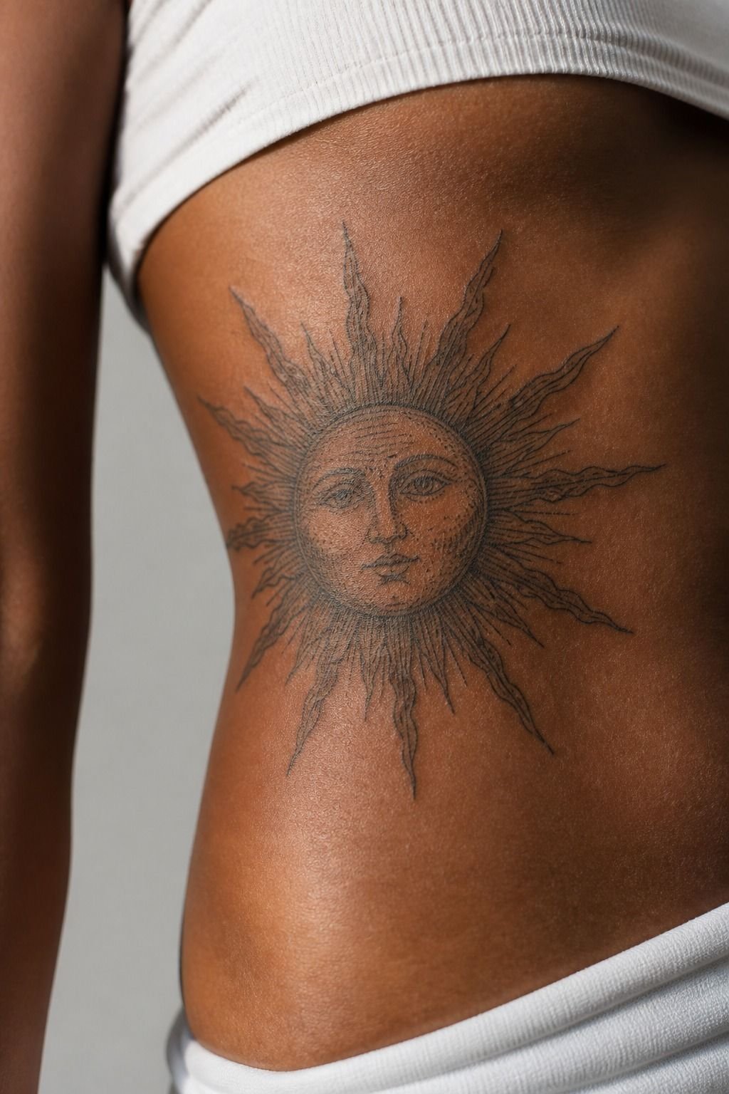 Vintage Sun Tattoo With Engraved Linework