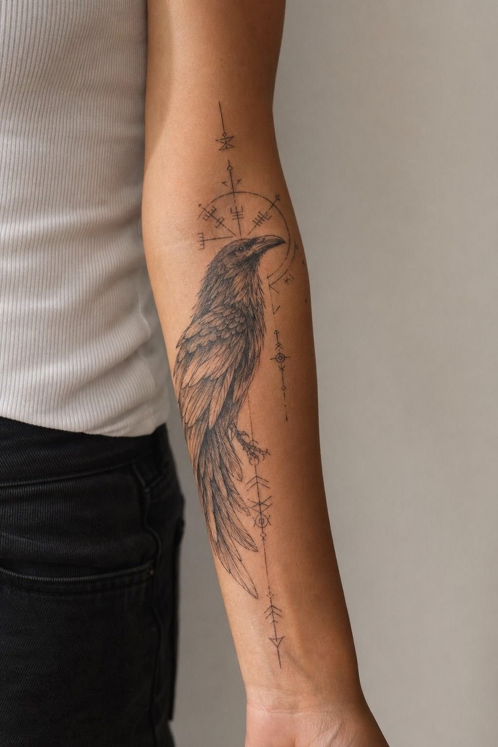 Norse Raven Tattoo With Odin’s Runes