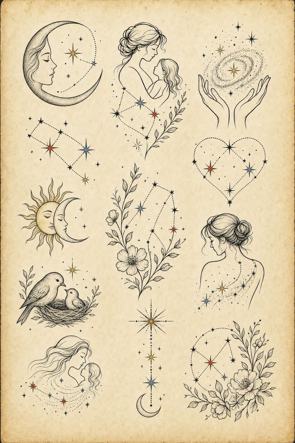 Motherhood Constellation Tattoos With Daughter Birth Stars