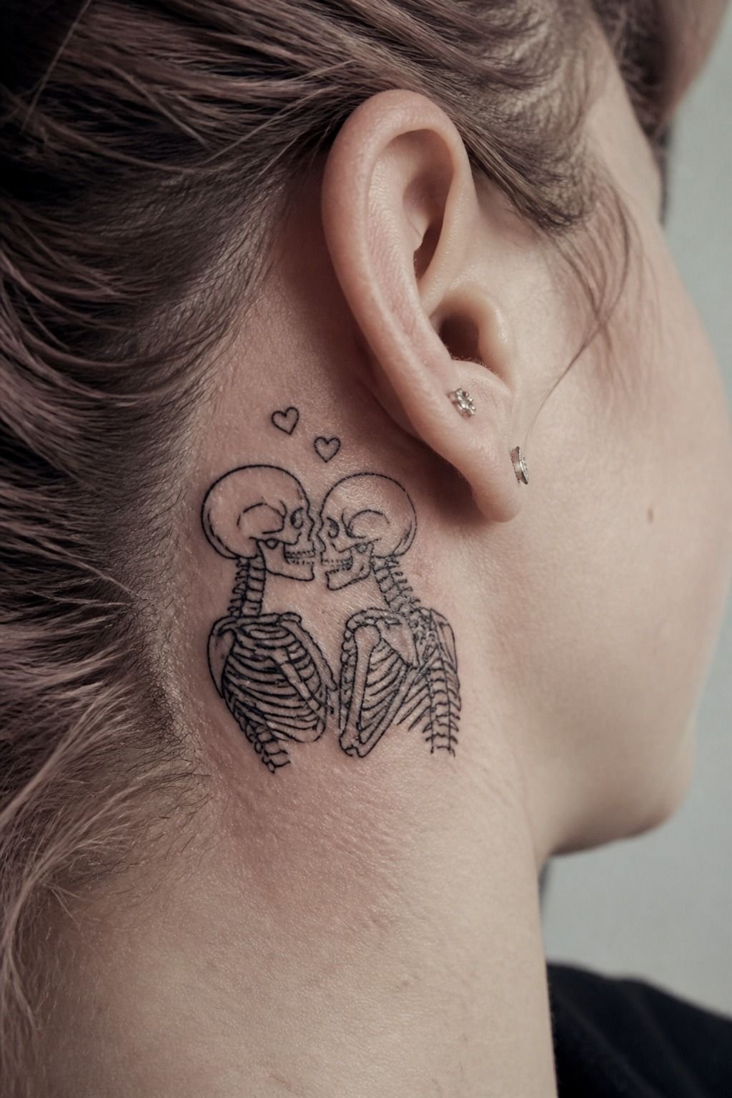 Skeleton Couple Tattoo With Matching Hearts