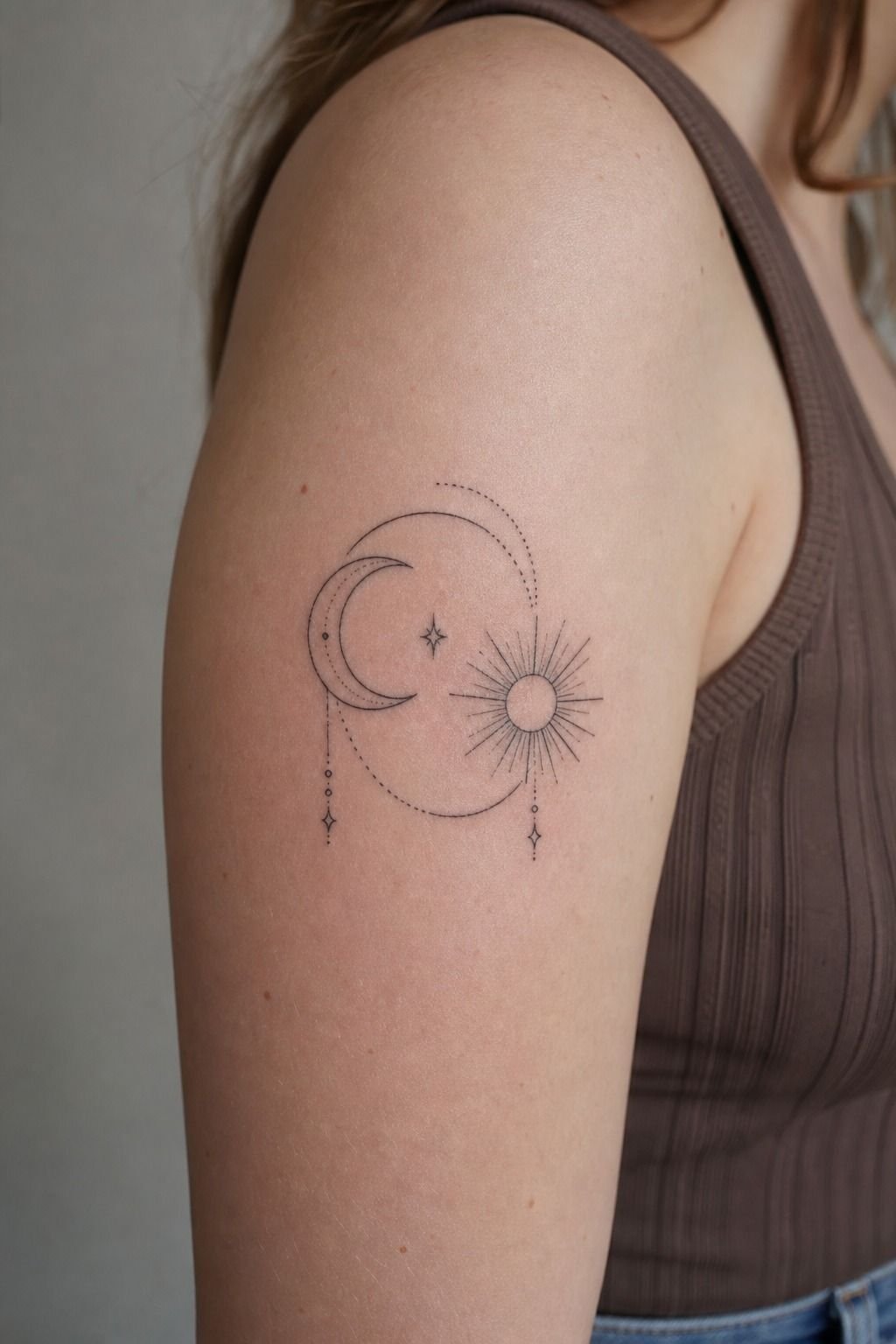 Minimalist Sun And Moon Mother Daughter Tattoos