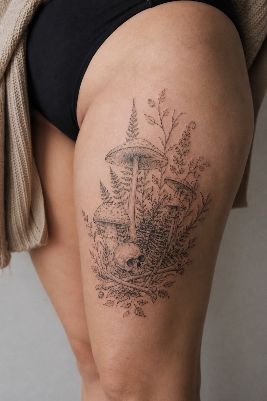 Mushroom And Skeleton Forest Tattoo