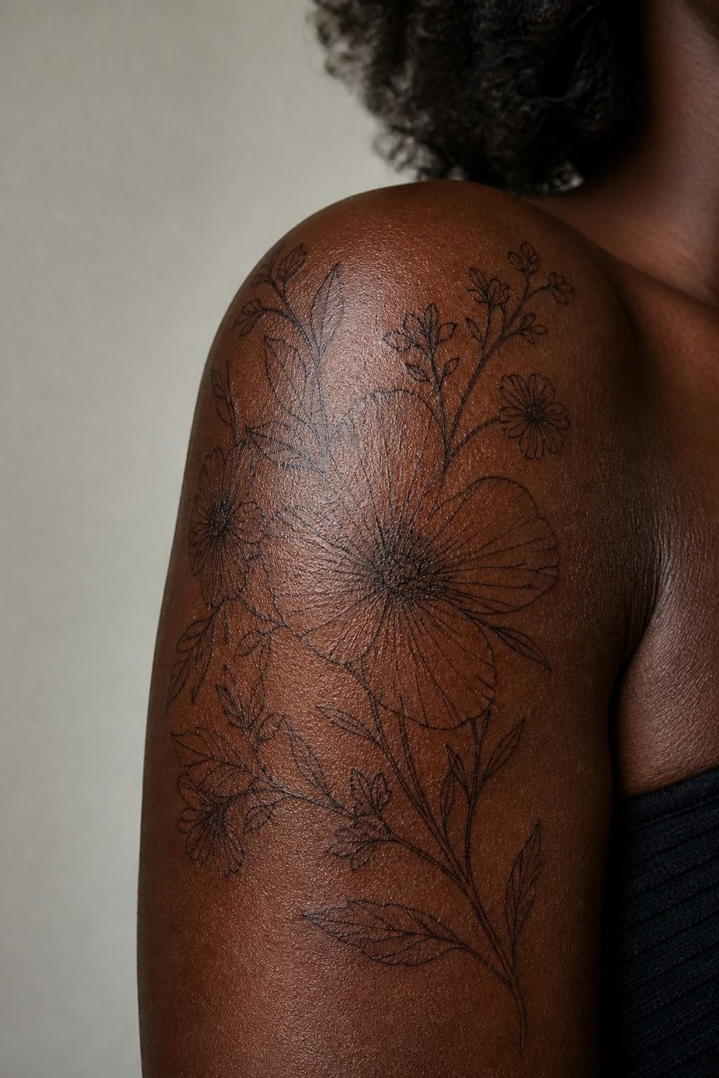Floral Skeleton Tattoo Across The Shoulder
