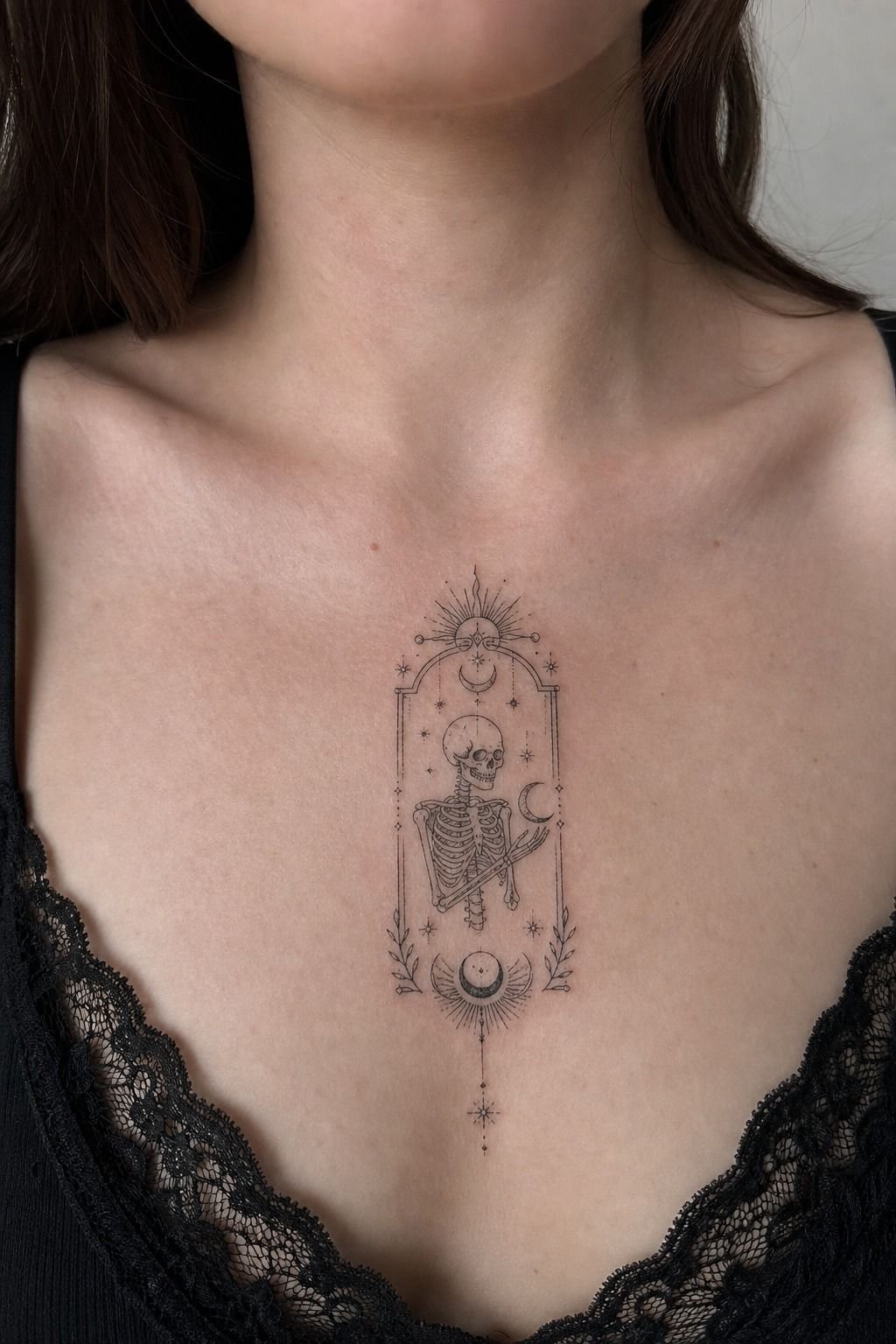 Skeleton Tarot Tattoo With Celestial Symbols