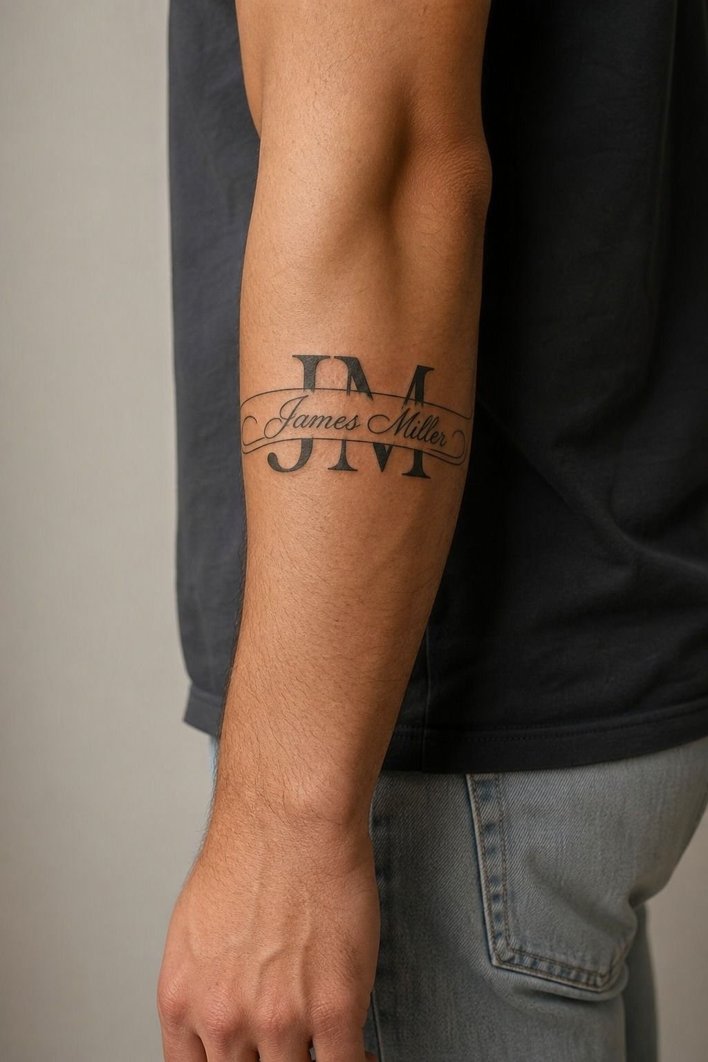 His Name with Matching Initials on Forearms