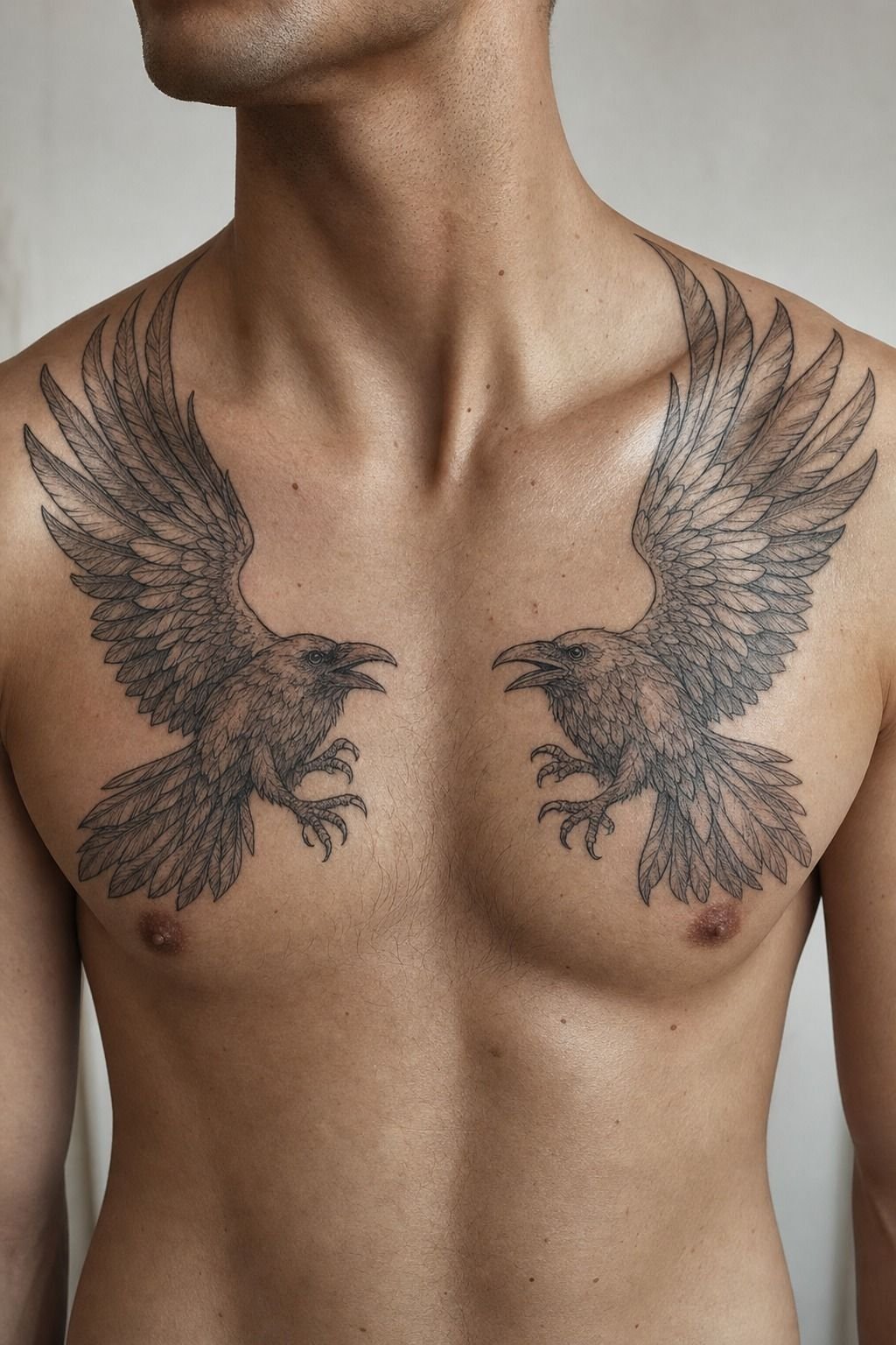 Odin’s Ravens Tattoo Across The Chest